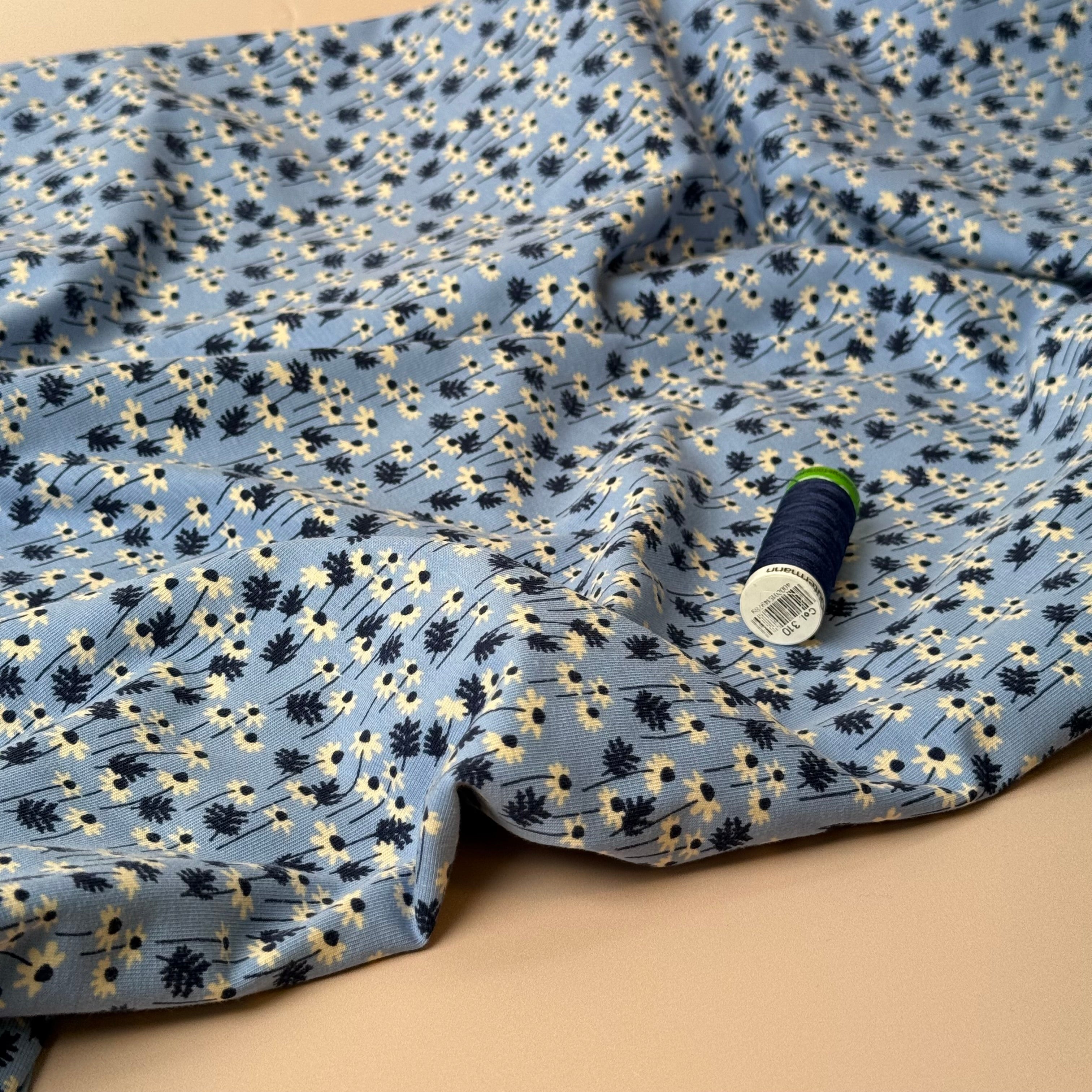Winter Daisies Cotton Jersey Fabric