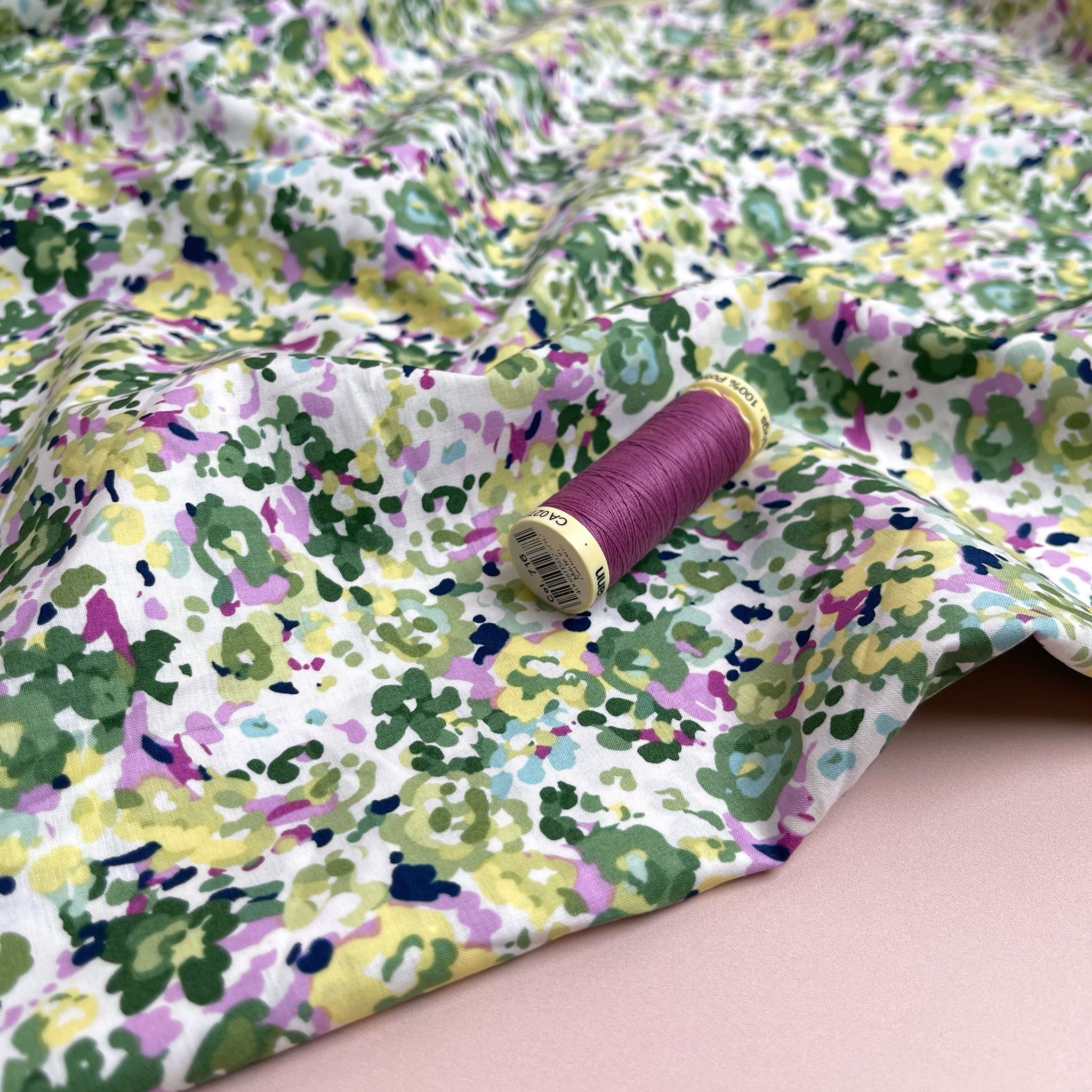 Watercolour Ditsy Green Cotton Lawn Fabric