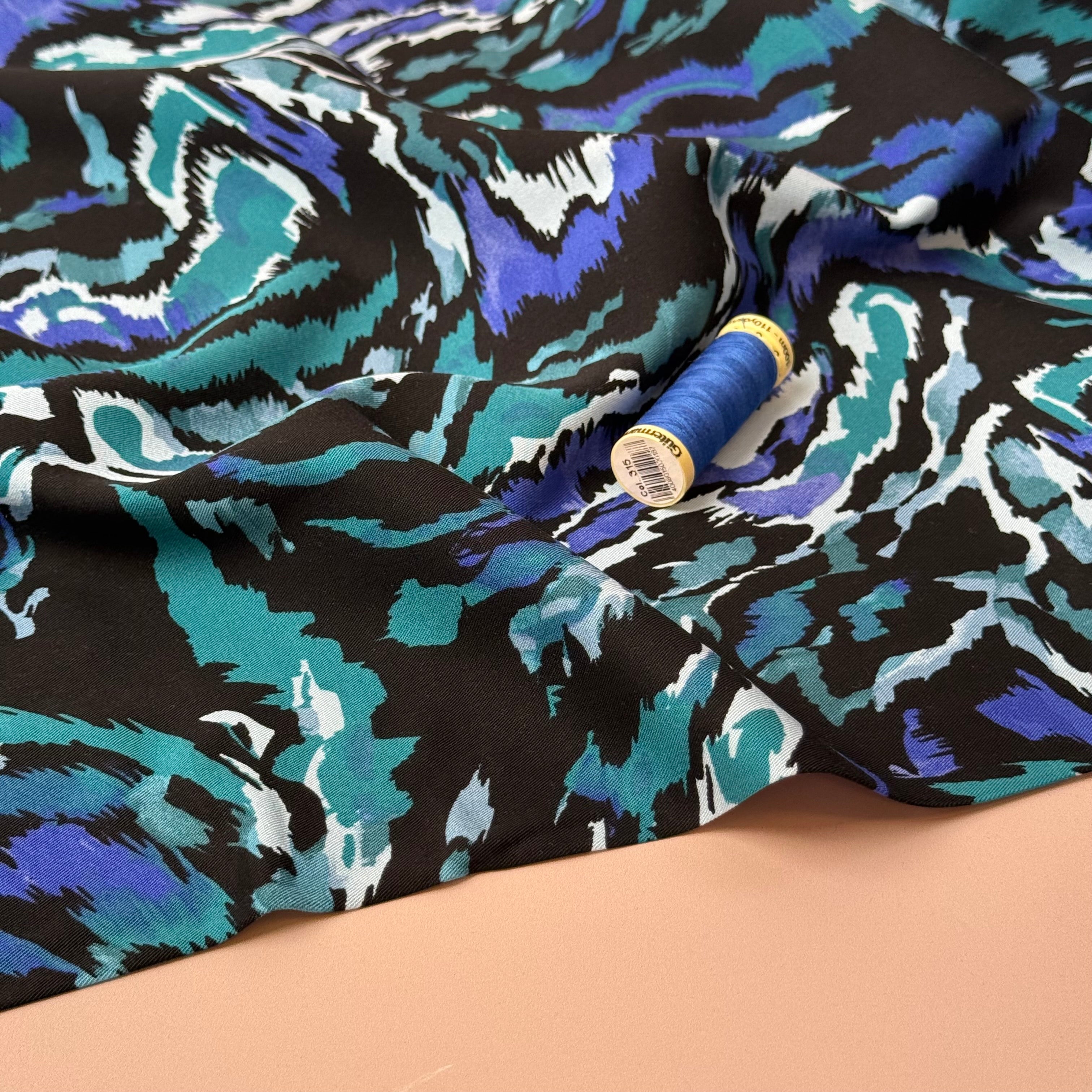 Rosella Teal Waves Viscose Twill with Stretch