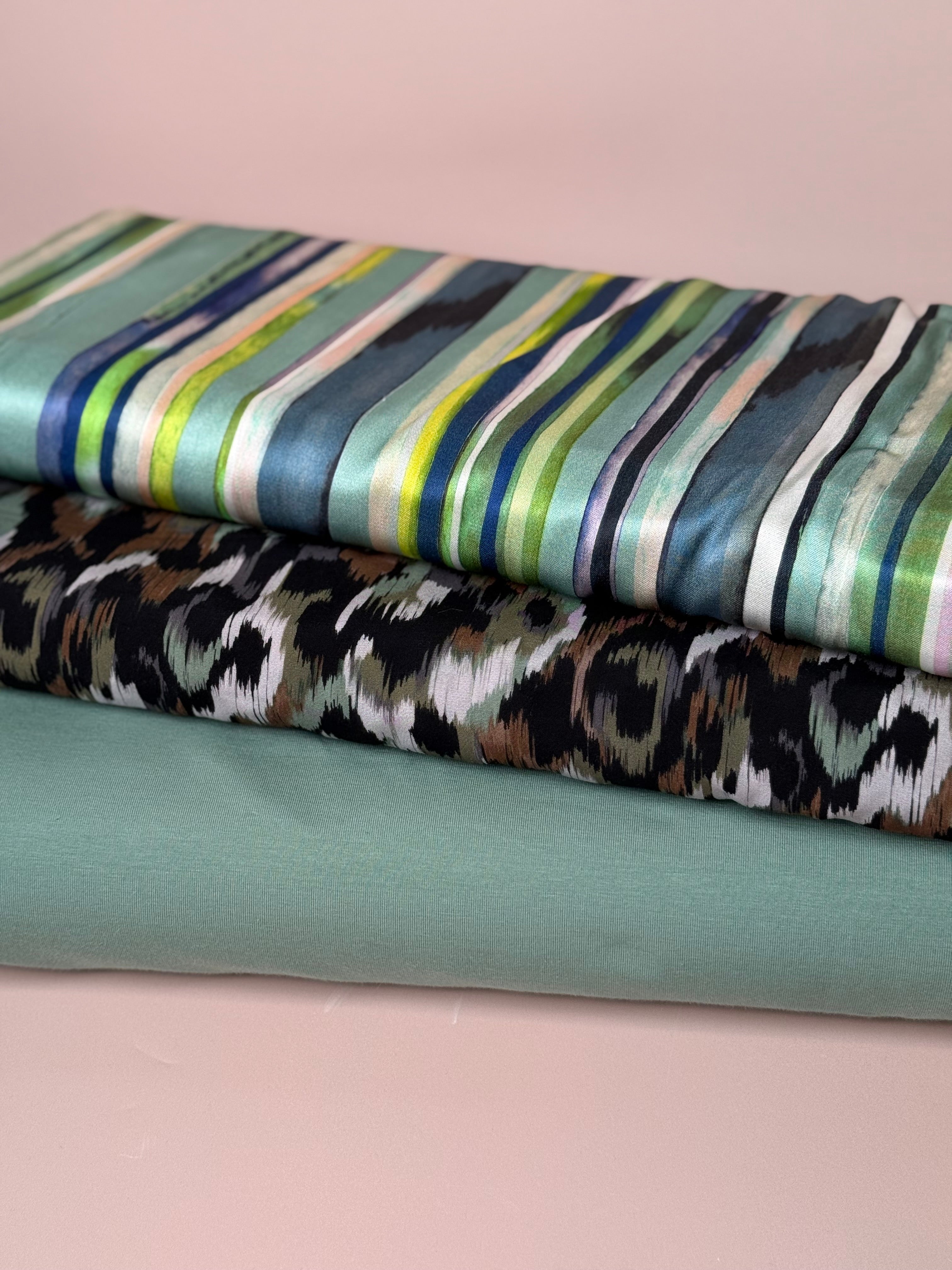 Ocean Stripes Viscose Sateen Fabric