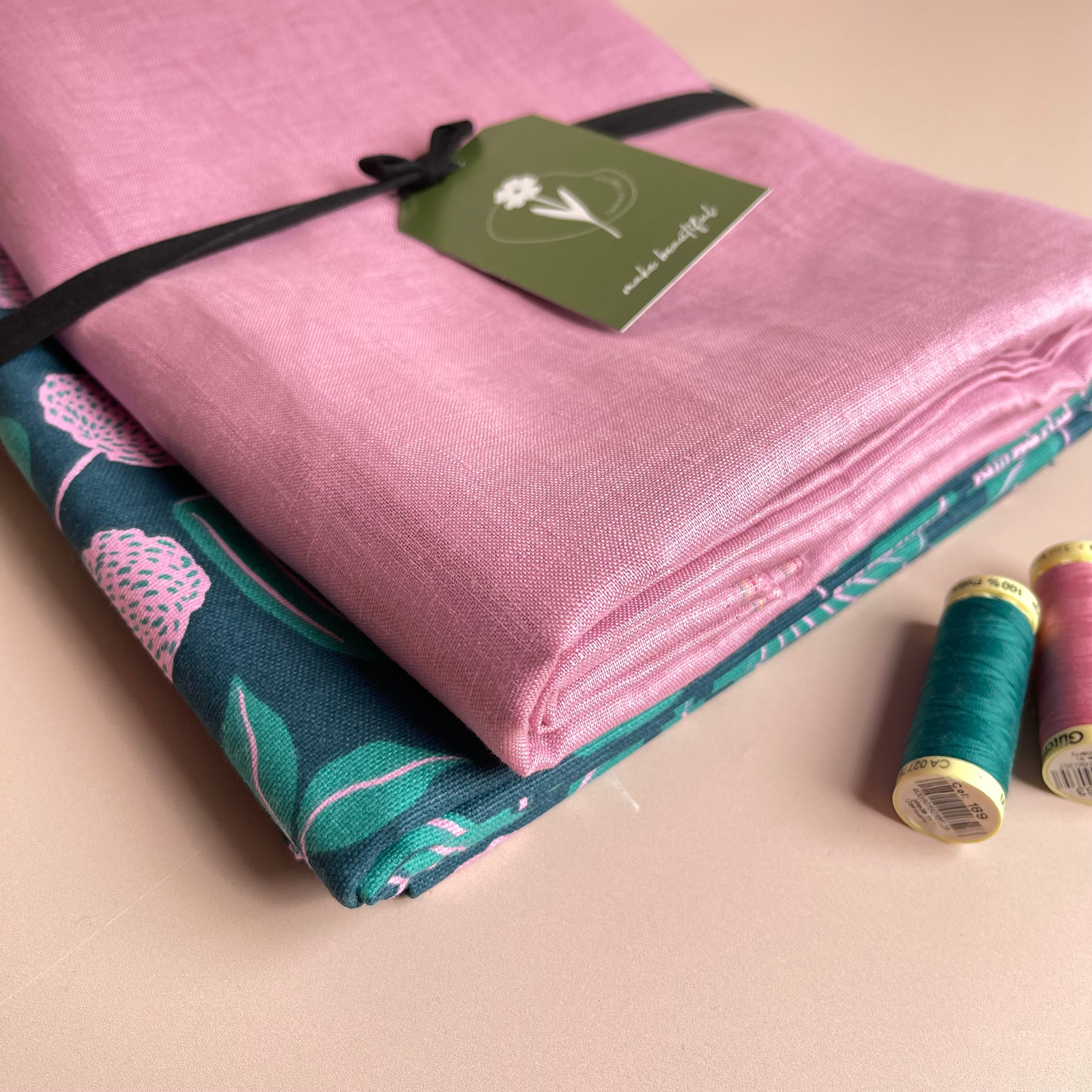 Make an Outfit Colour Bundle - Vines Teal Cotton Canvas with Pure Fine Linen