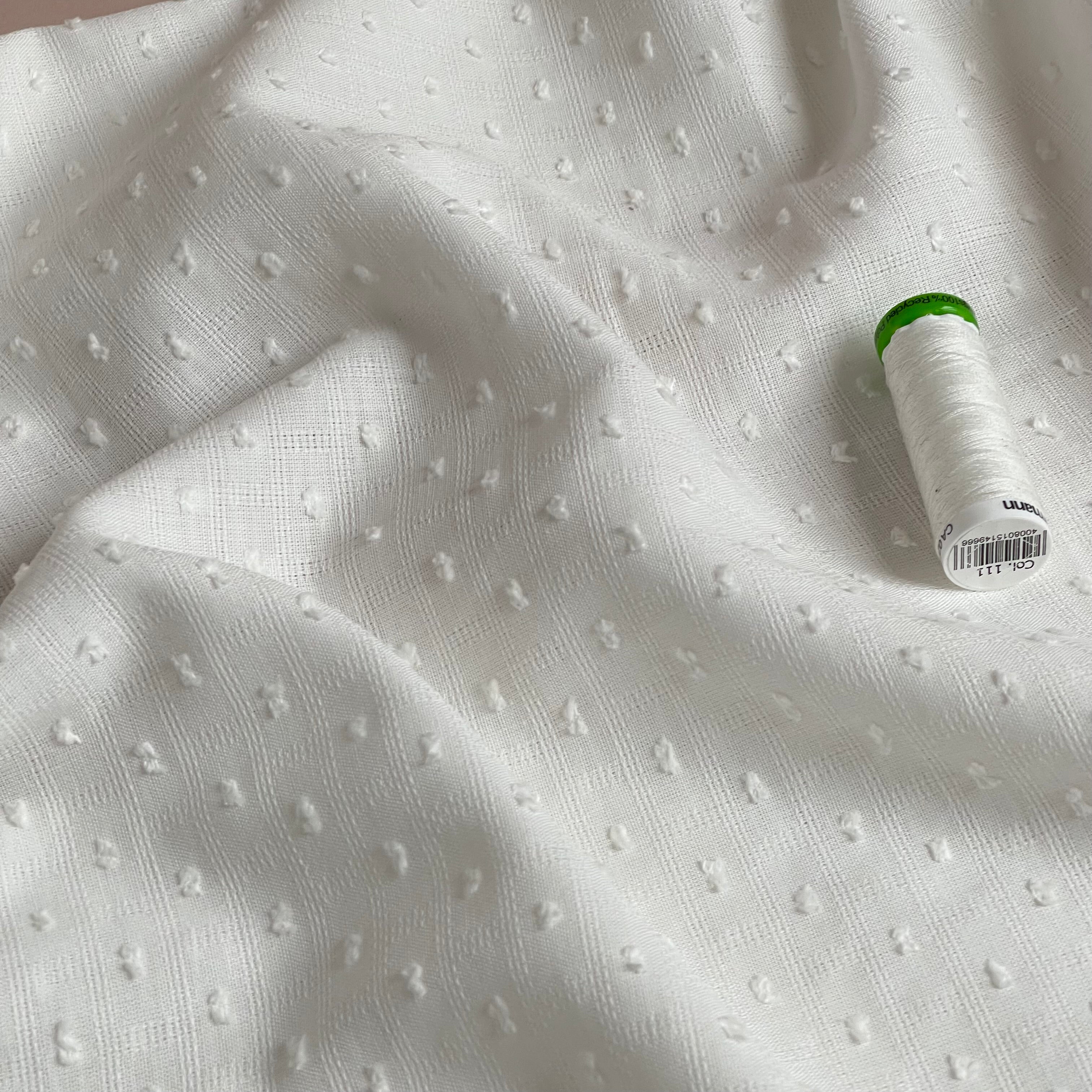 Solid Off-White Cotton Dobby Check Fabric