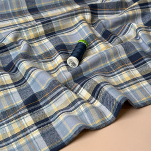 Plaid Blue Brushed Cotton Flannel