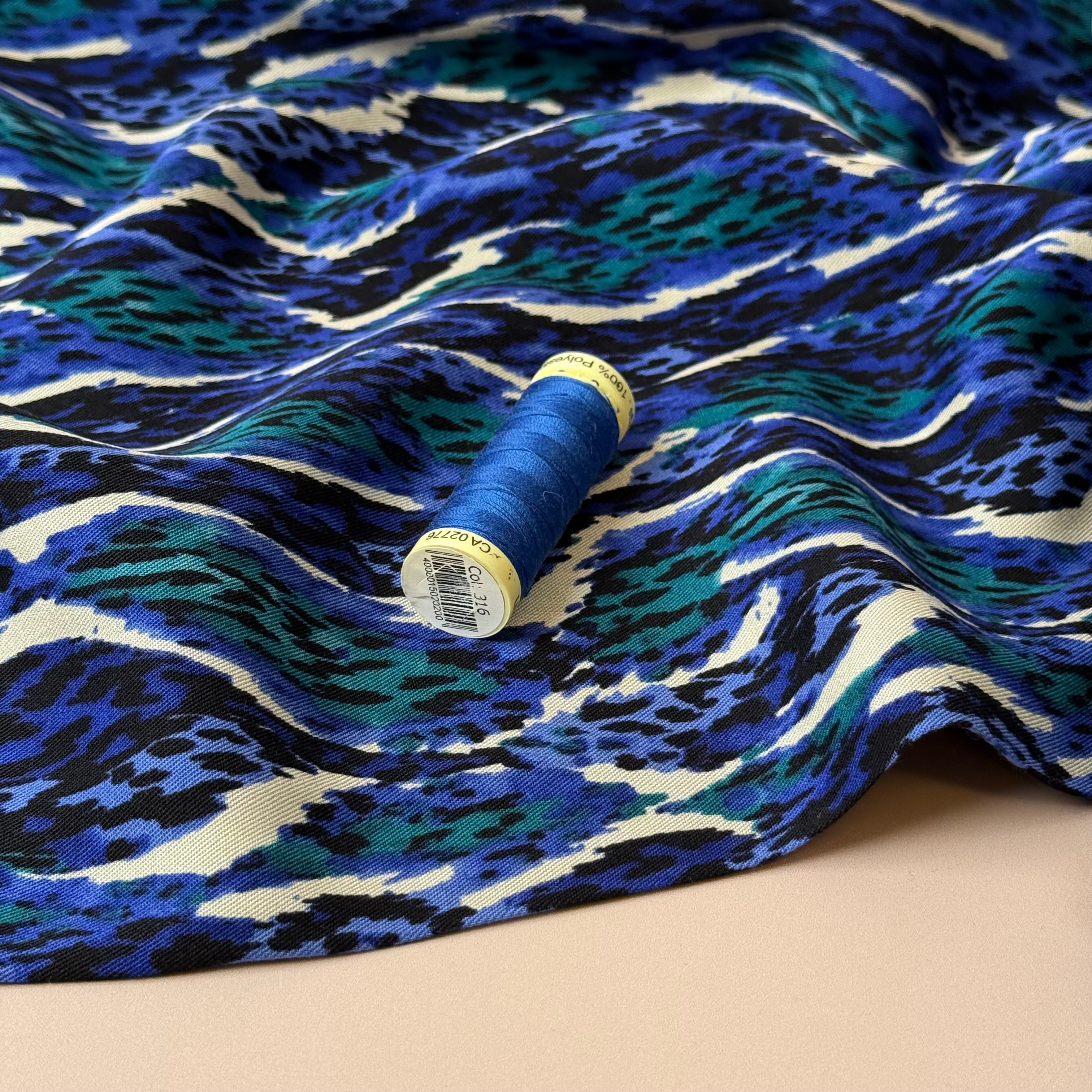 Royal Blue Jungle Viscose Twill