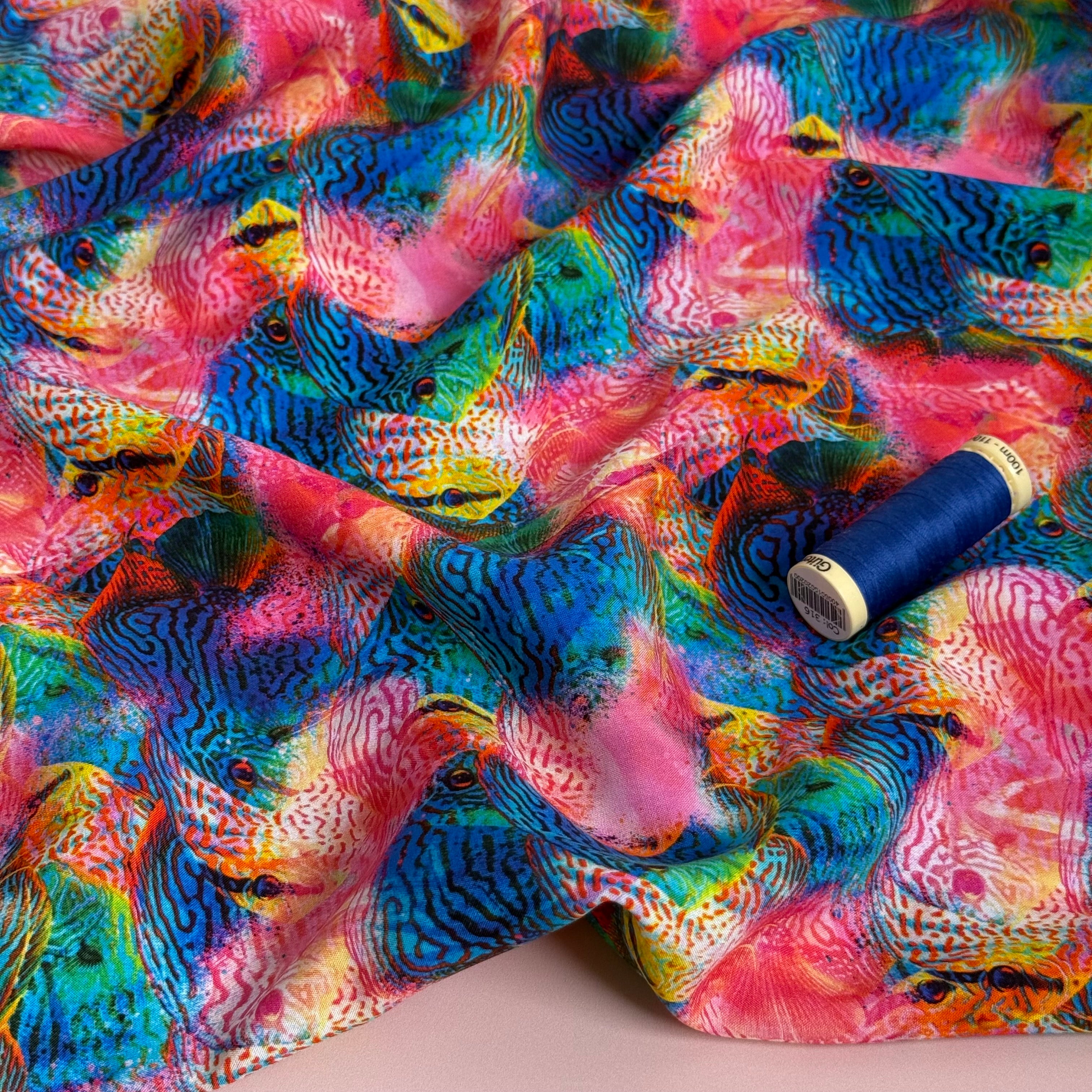 Tropical Fish Viscose Poplin Fabric