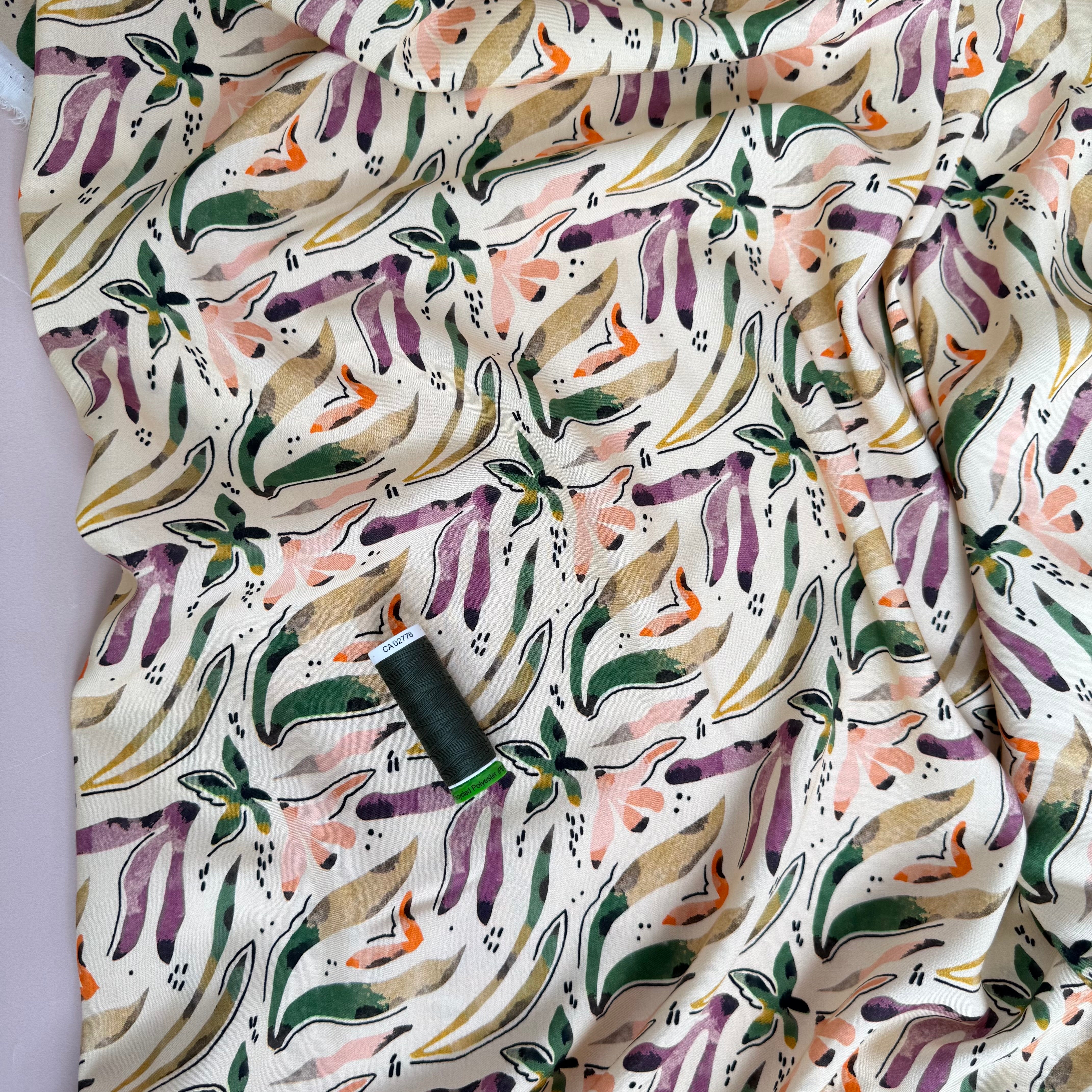 Scattered Foliage Viscose Poplin Fabric