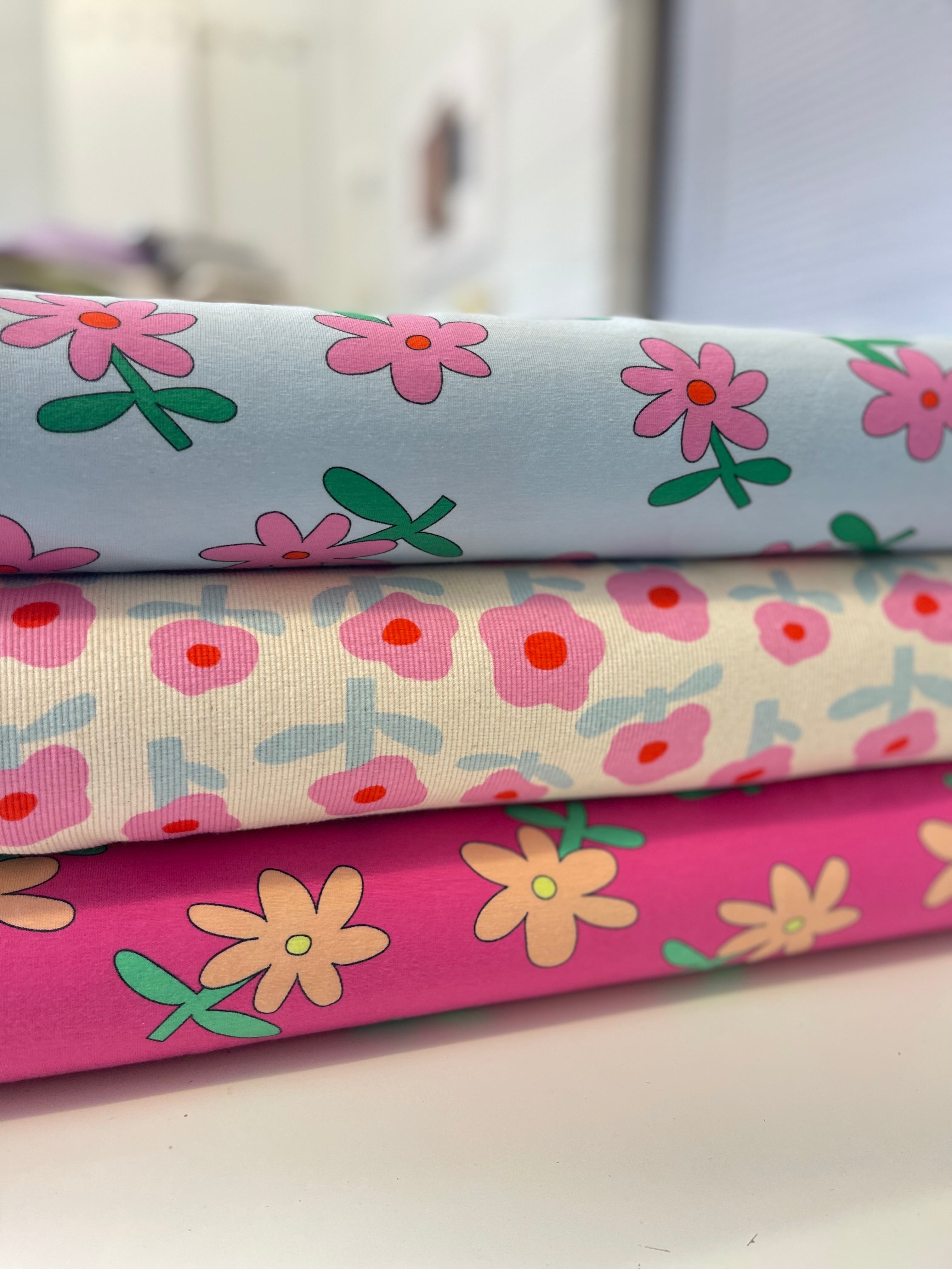 Fun Flowers Fuchsia GOTS Organic Cotton Jersey
