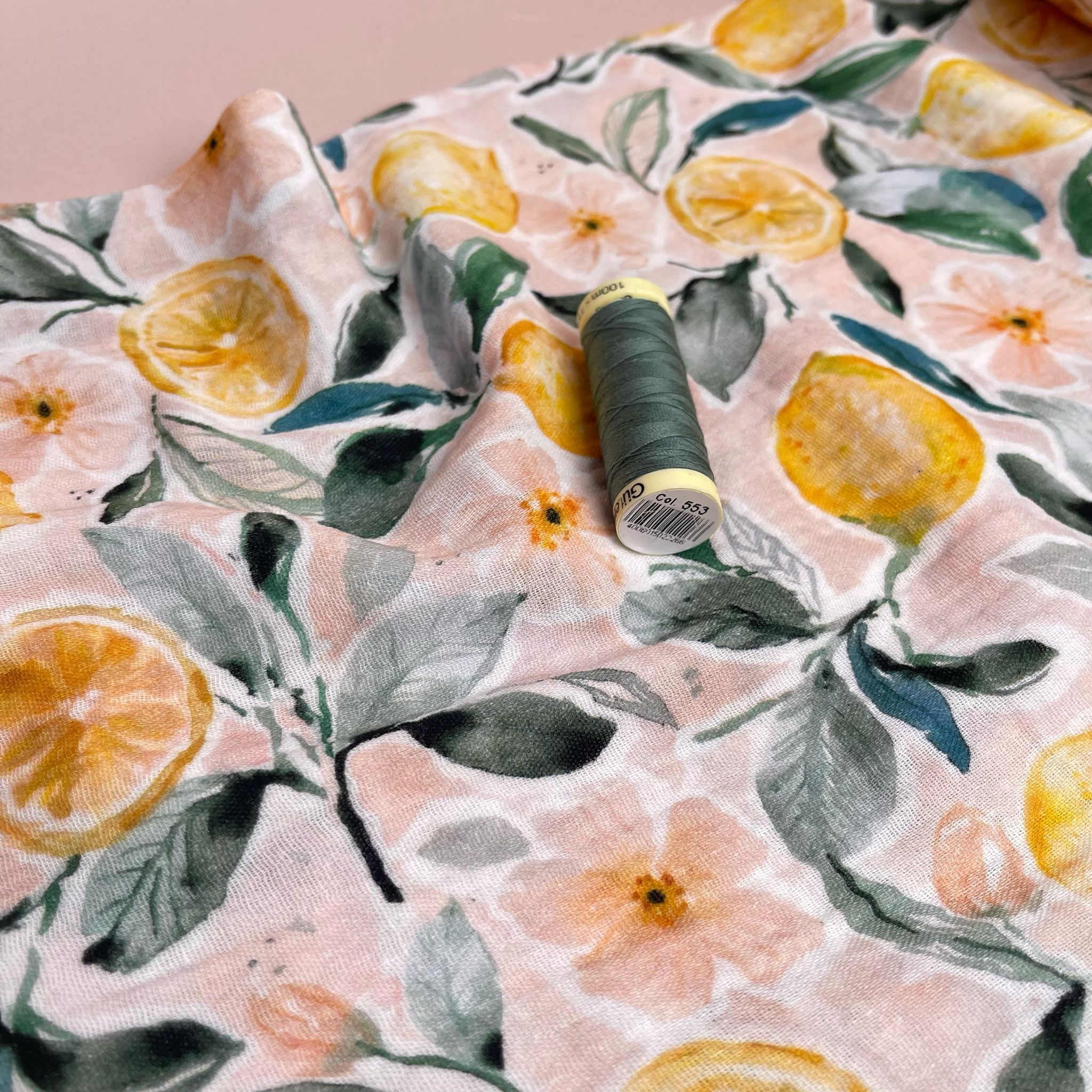 Lemon Grove on Peach Cotton Double Gauze