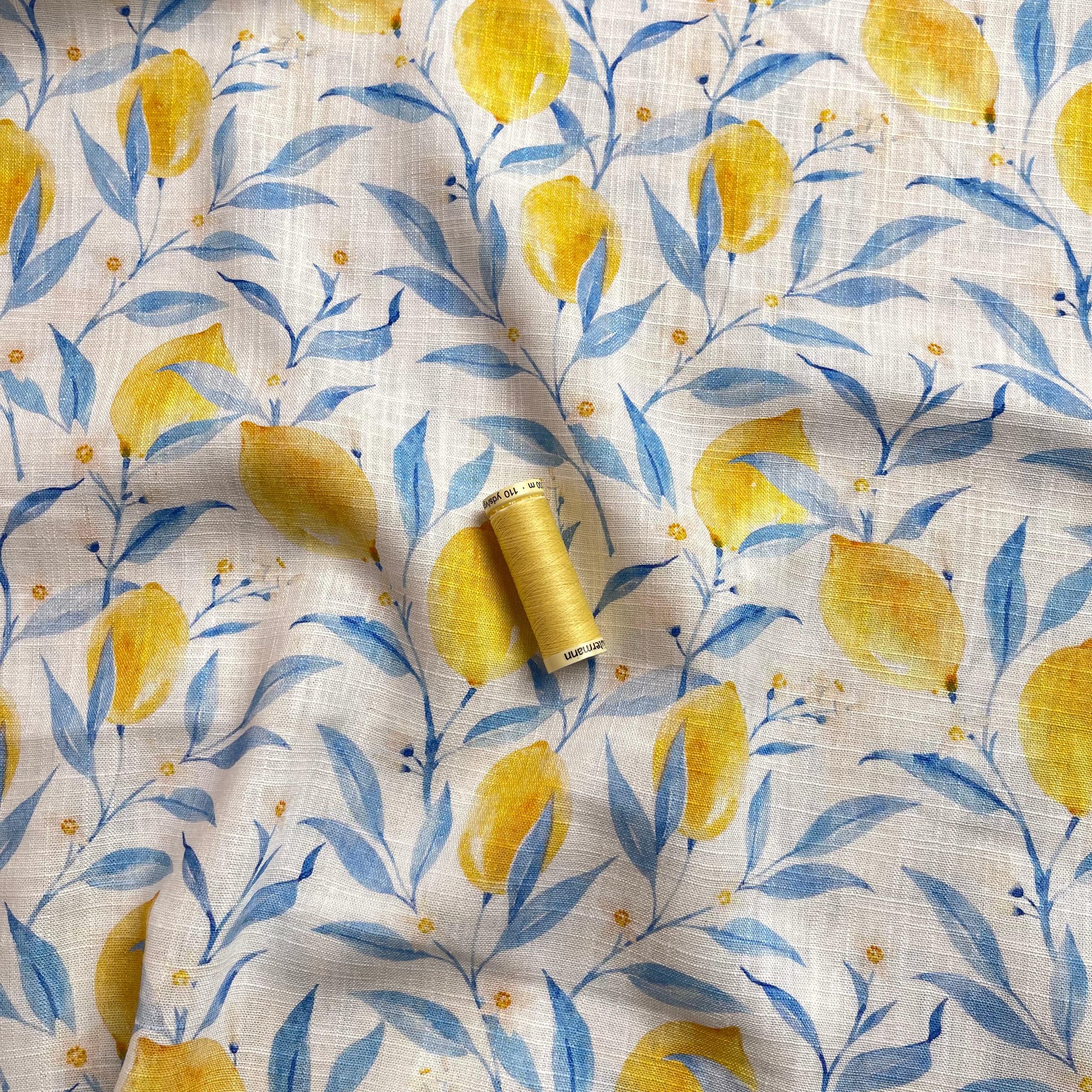 Mediterranean Lemons Linen Viscose Blend Fabric