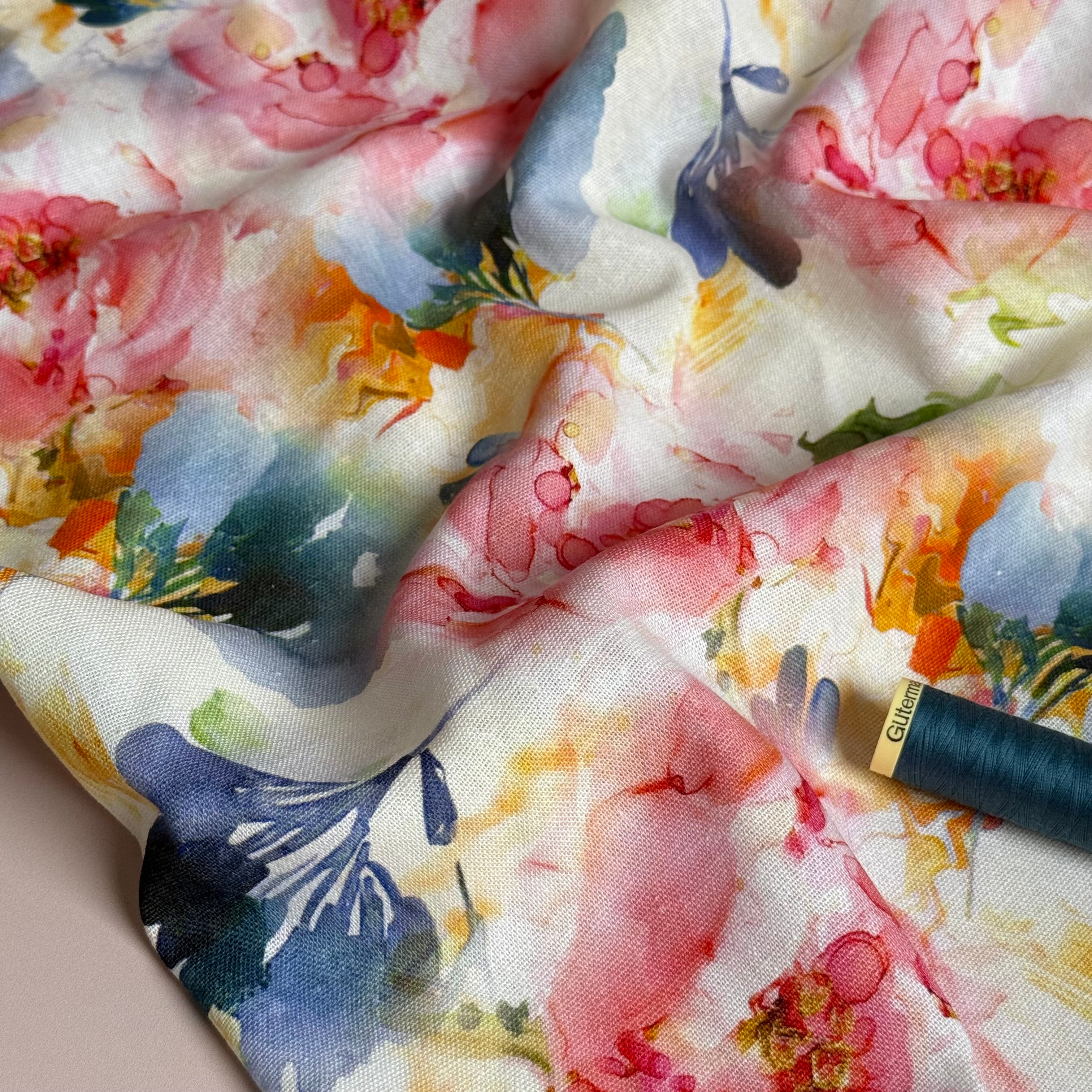 Translucent Flowers Viscose Linen Fabric