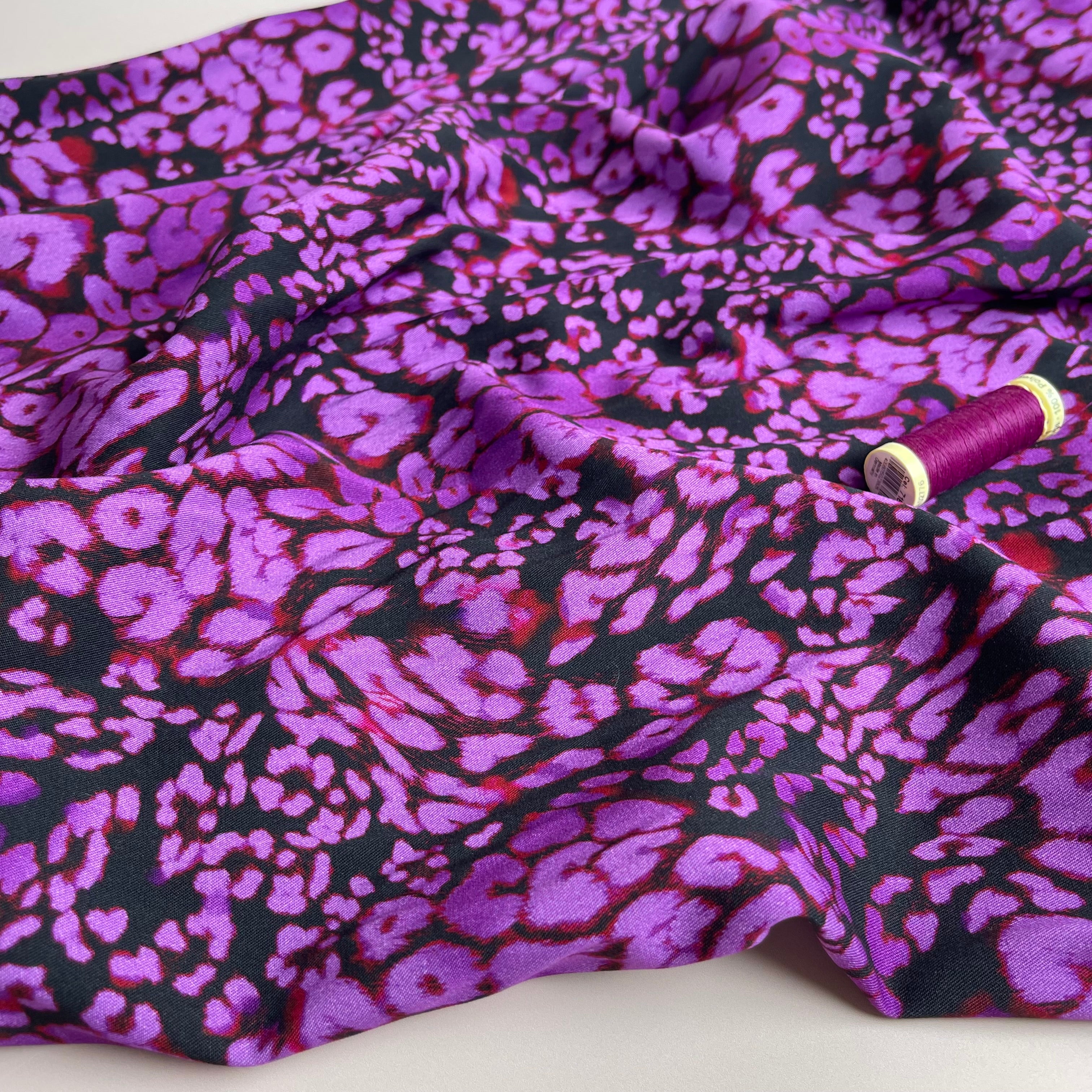 REMNANT 2.4 Metres - Rosella Purple Leopard Viscose Twill with Stretch