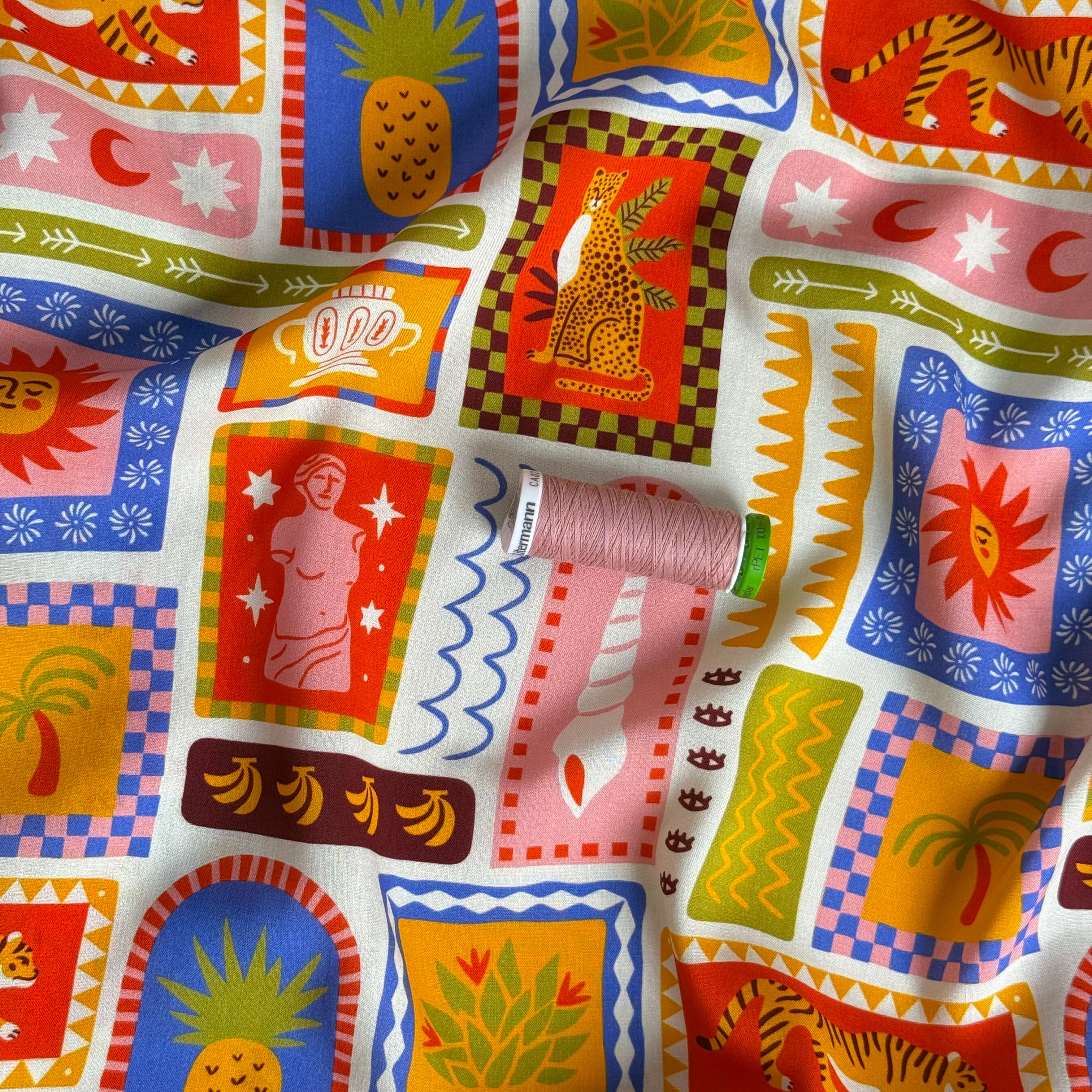 REMNANT 2.46 Metres - Summer Postcard Viscose Lawn Fabric