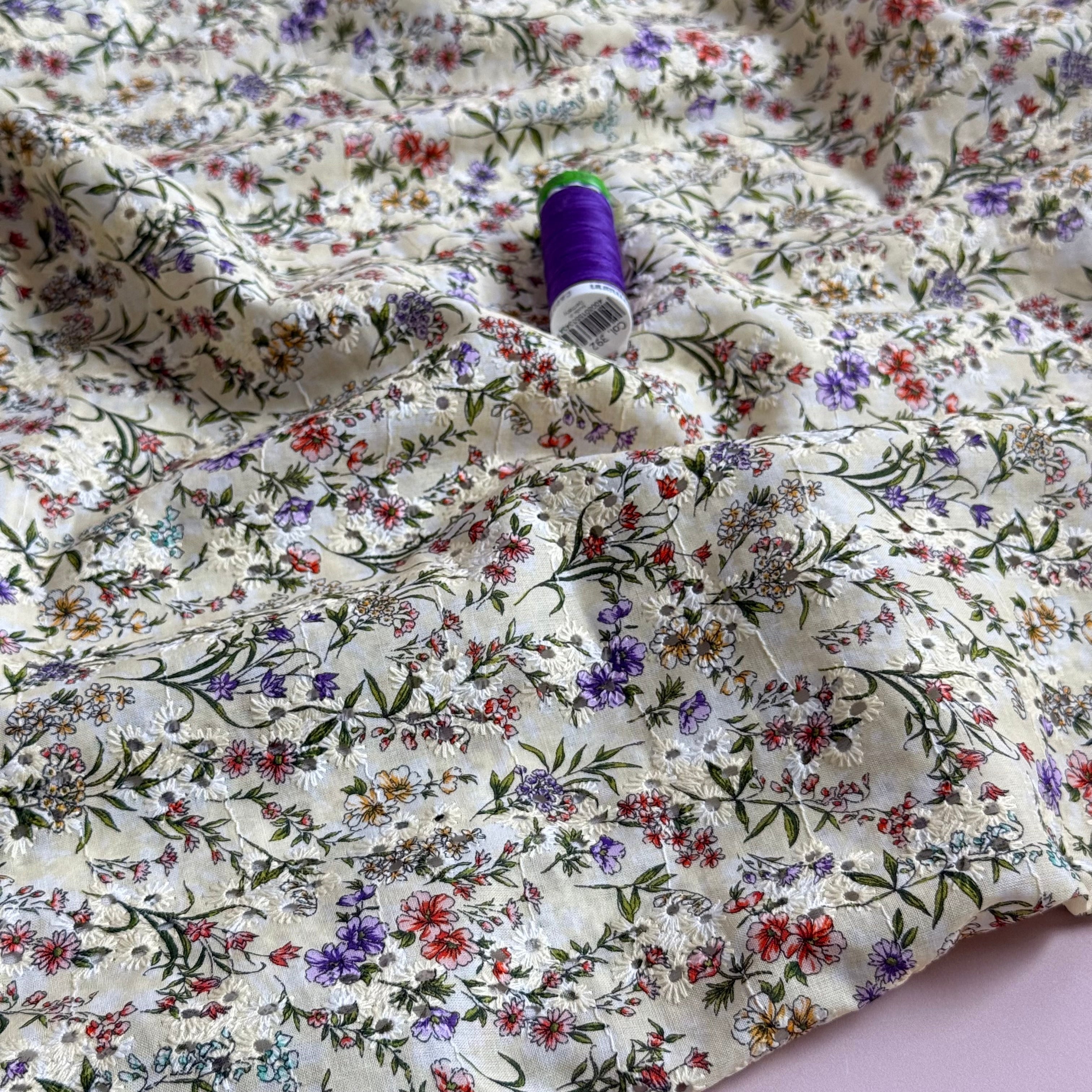 Ditsy Meadow on Embroidered Cotton Voile Fabric
