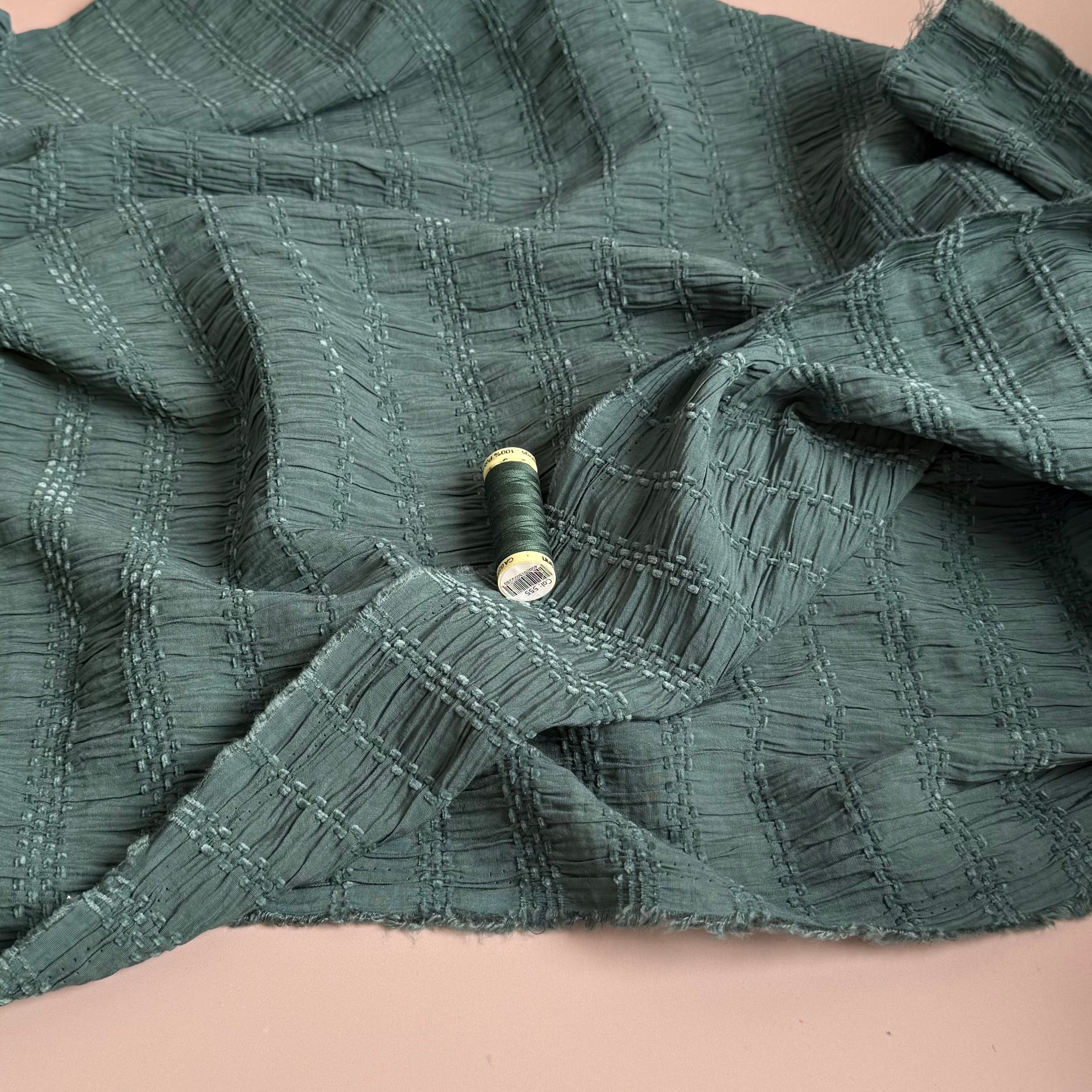 Chenille Jacquard Fabric in Lagoon Green
