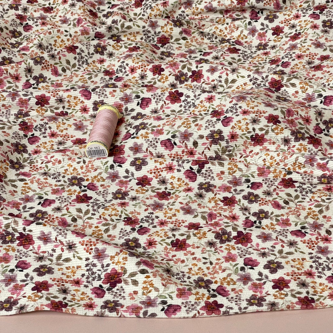 Ditsy Old Rose Flowers Cotton Ribbed Jersey