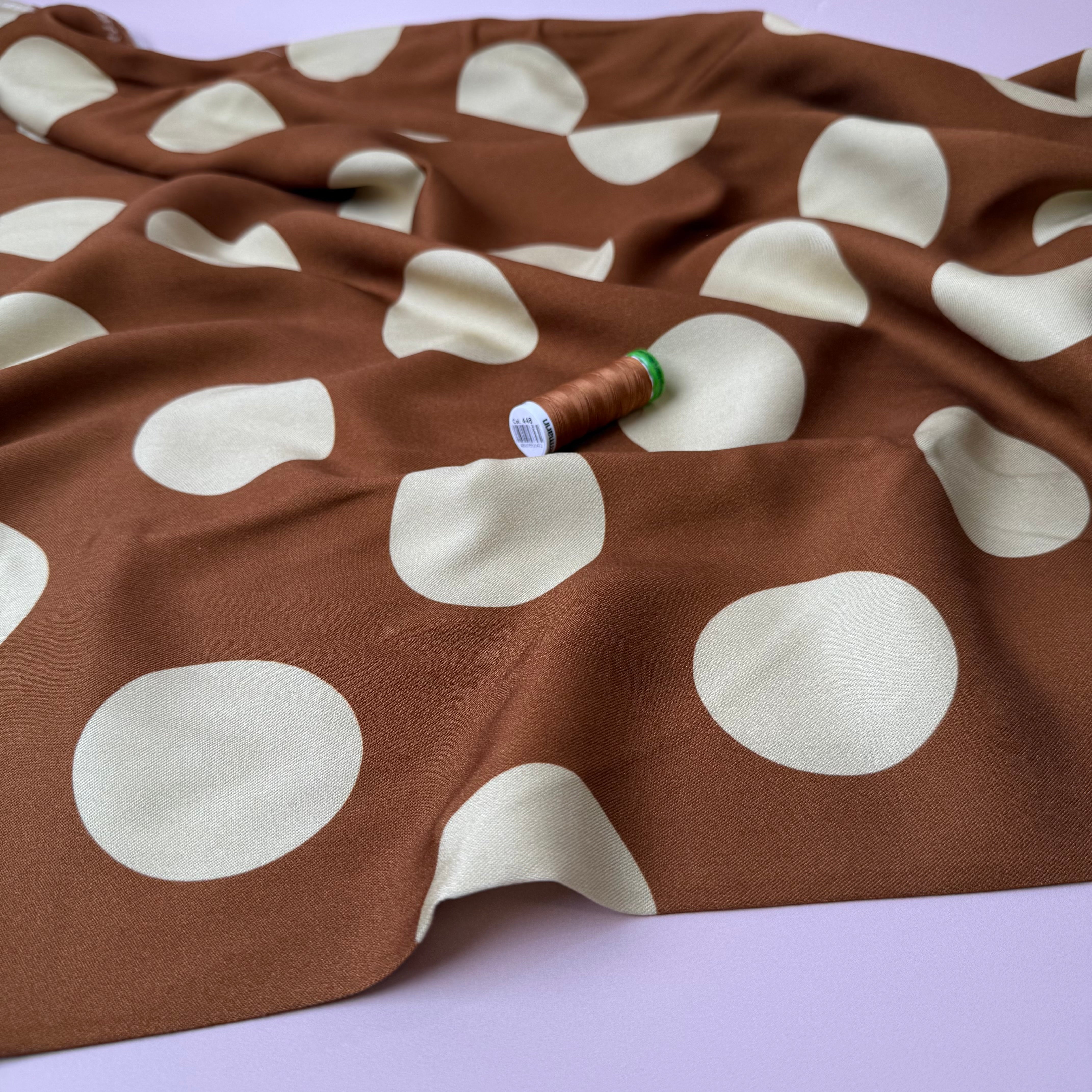 Light & Lush - Large Polka Dots in Caramel Viscose Twill Fabric