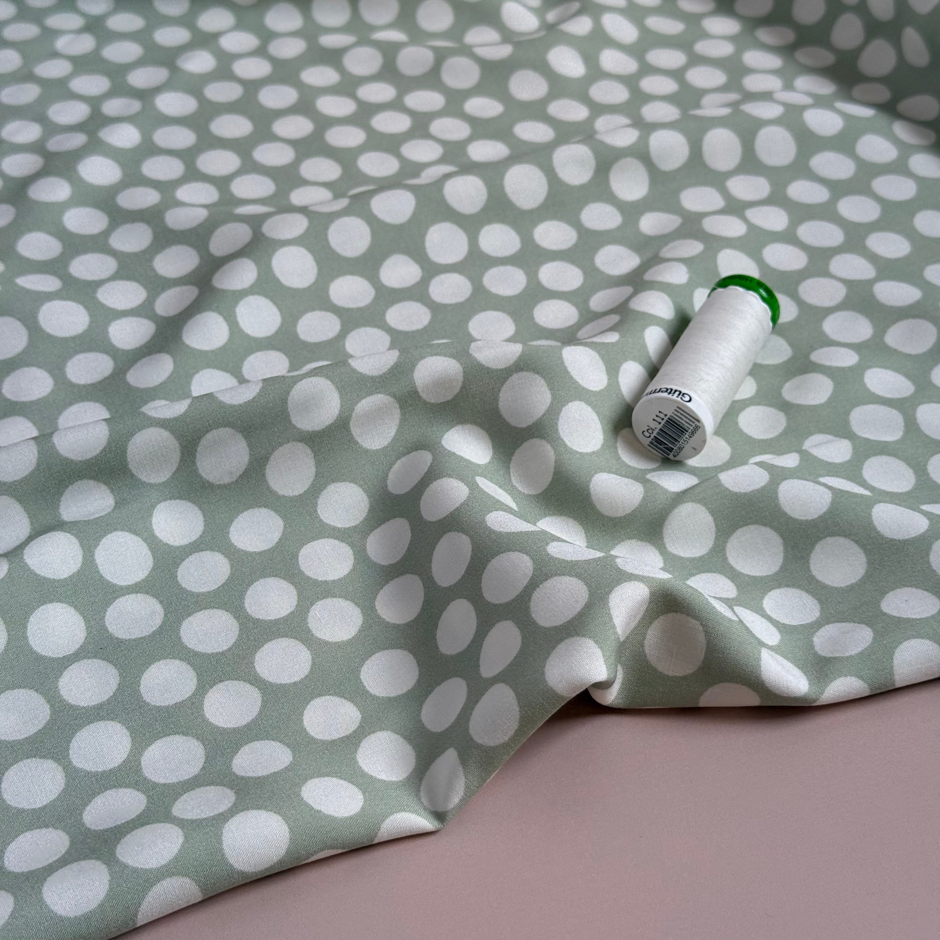 Snow Dots Sage Green Viscose Poplin Fabric