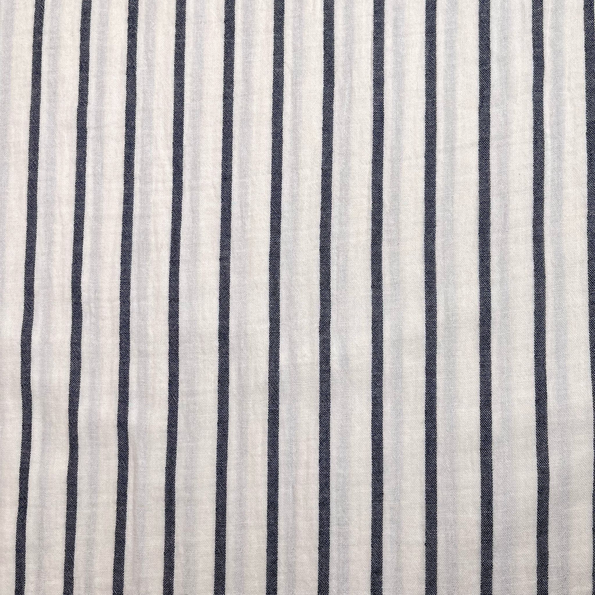 Yarn Dyed Navy Stripes Cotton Double Gauze