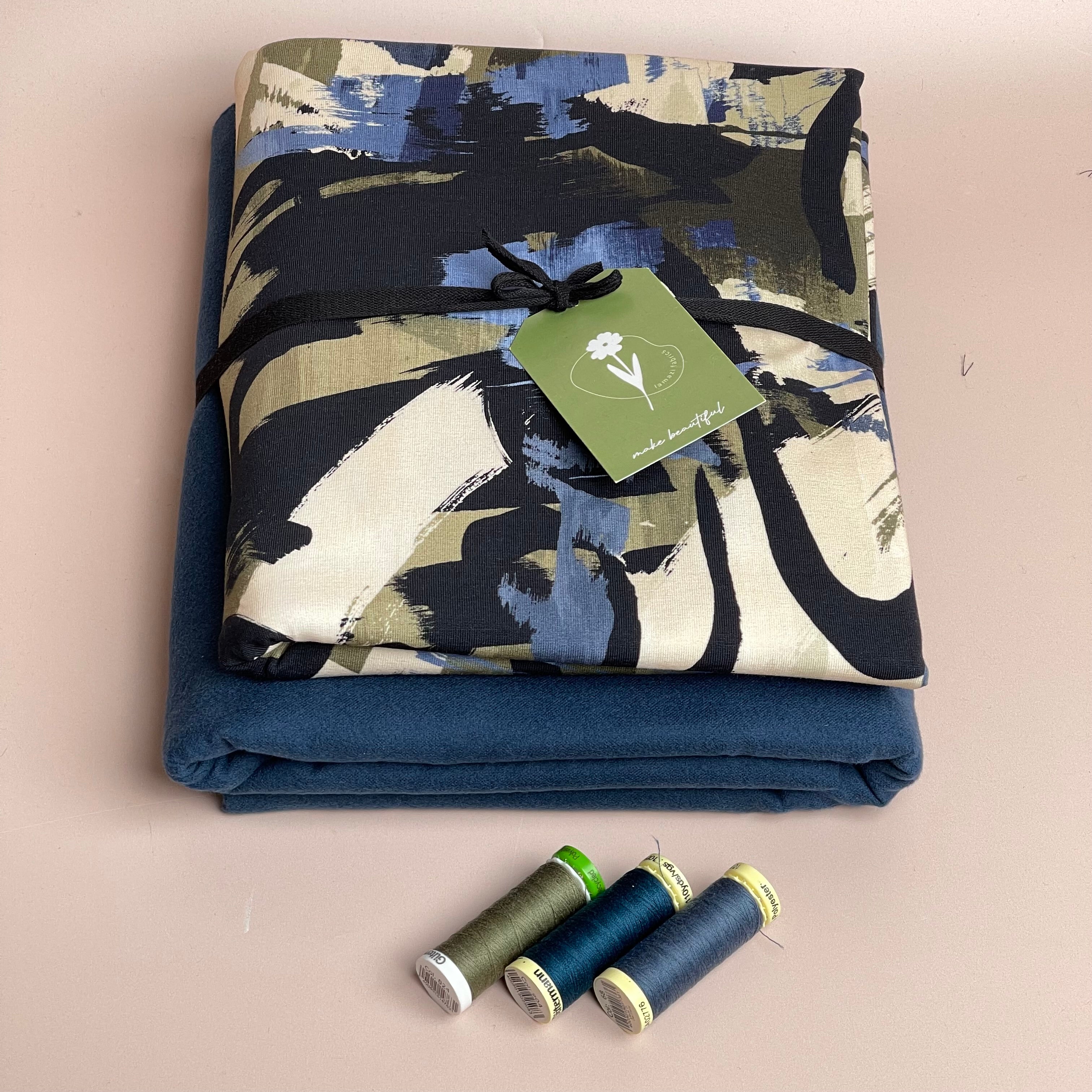 Limited Edition - Luxury Pyjama Kit with Printed Cotton Jersey and Deep Ocean Flannel