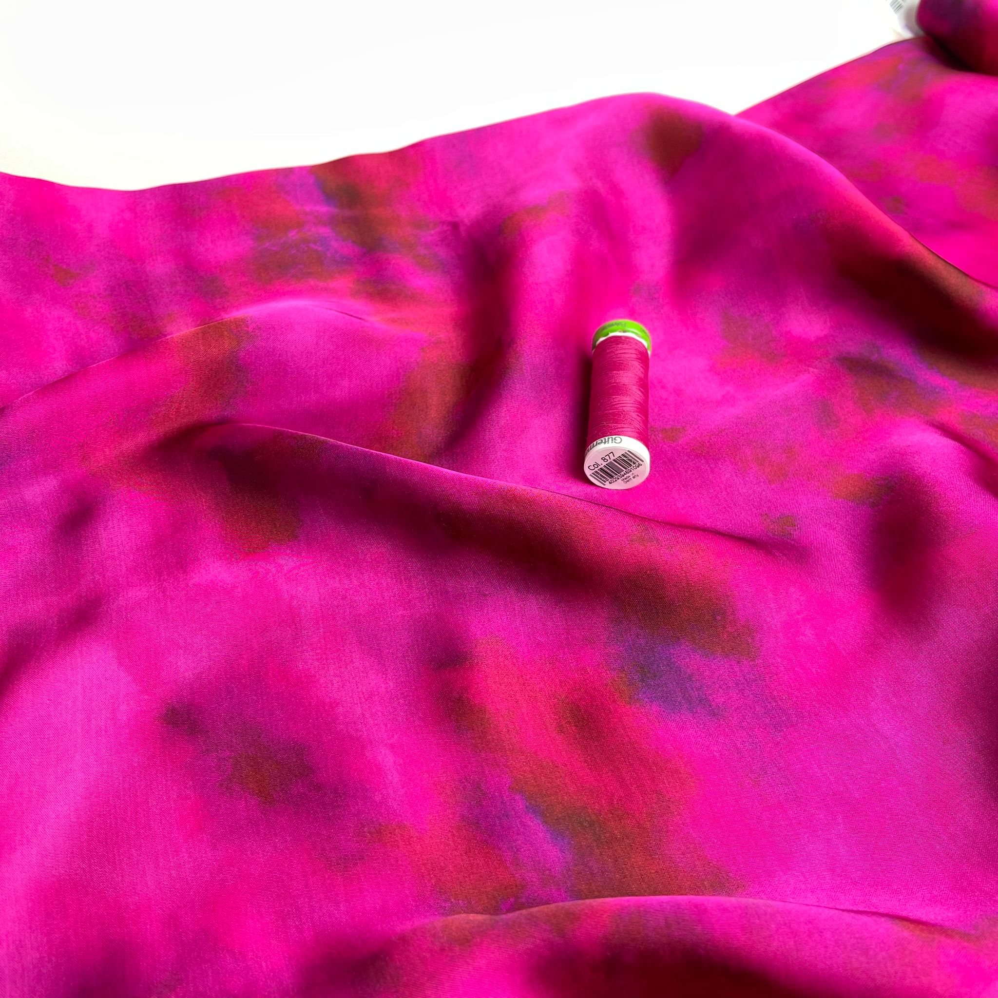 Abstract Magenta Viscose Sateen Fabric