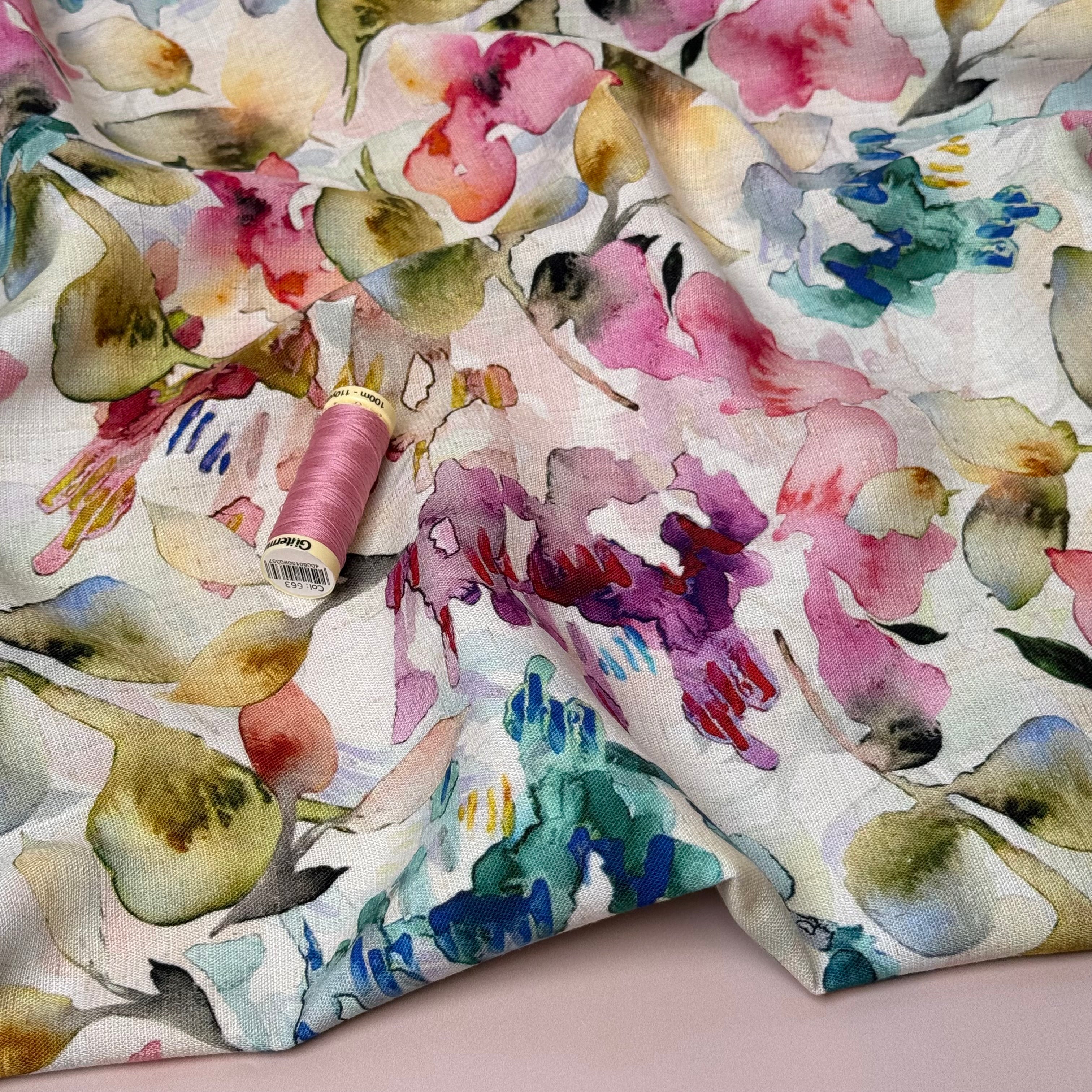 Watercolour Petals Viscose Linen Fabric