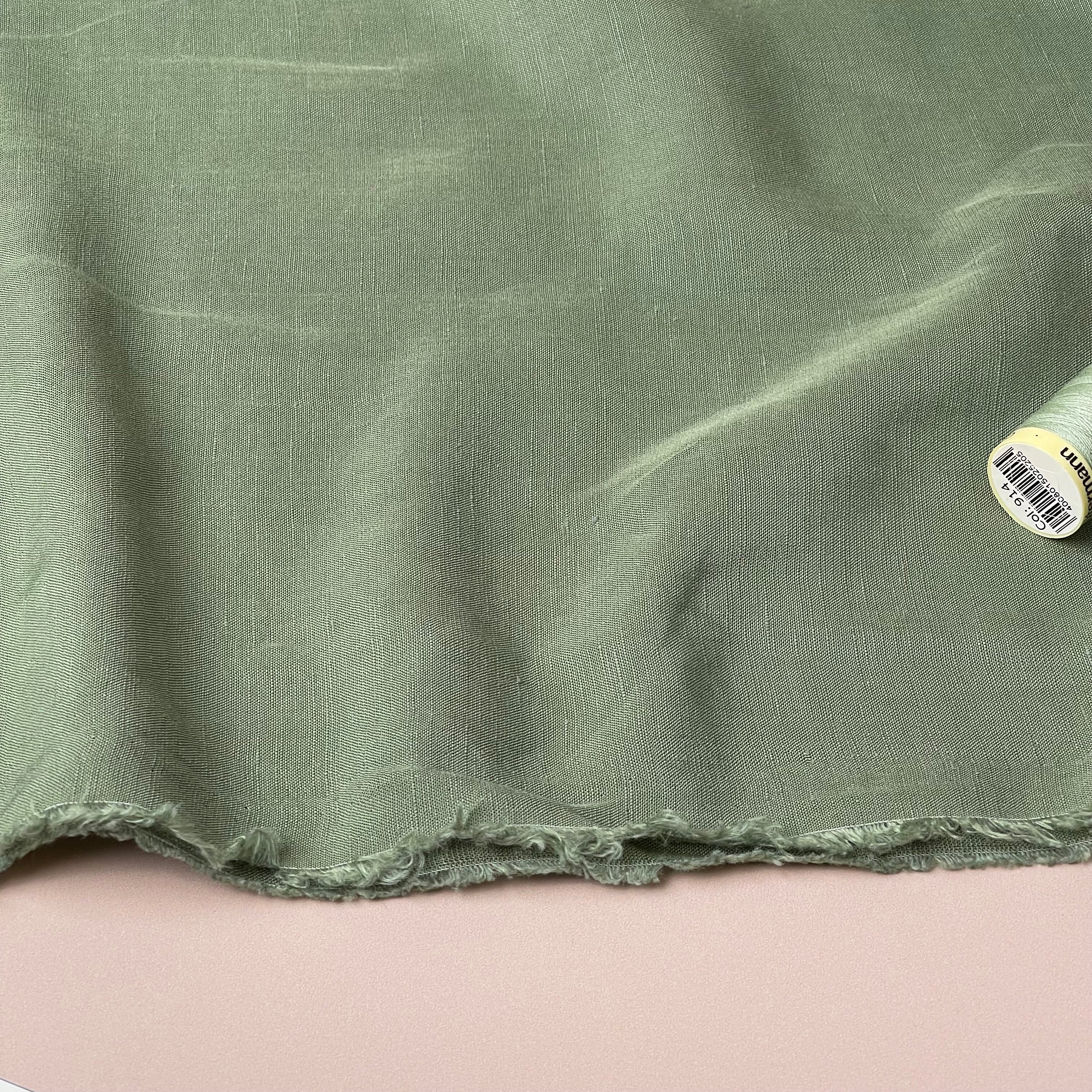 Lush Pea Green Light Viscose Linen Crepe Dress Fabric
