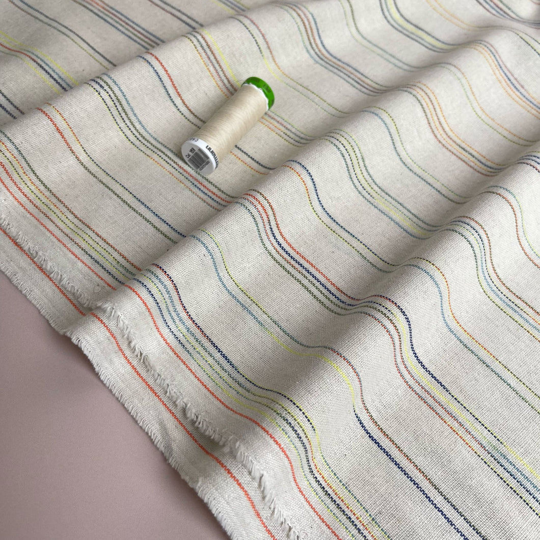 Yarn Dyed Natural Rainbow Stripe Viscose Linen Jacquard Fabric