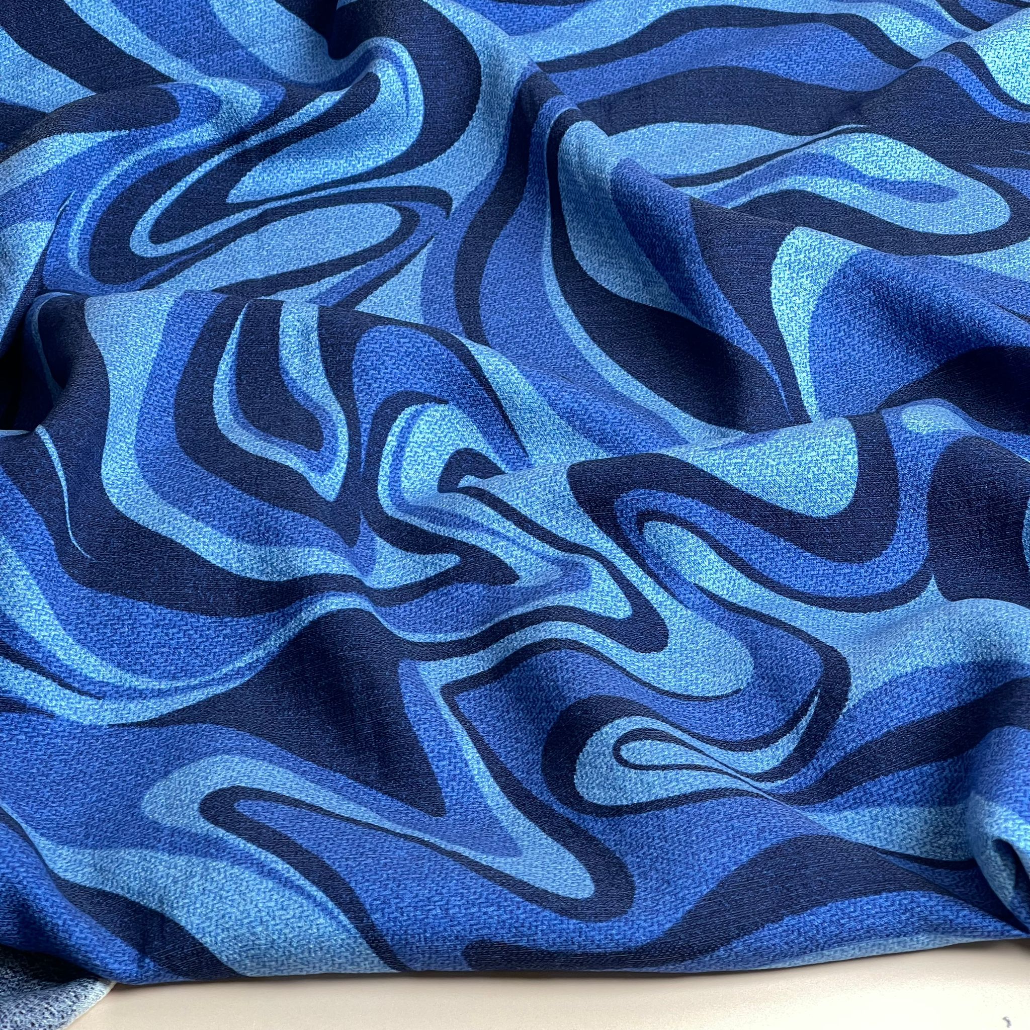 Indigo Marble Textured Viscose Fabric