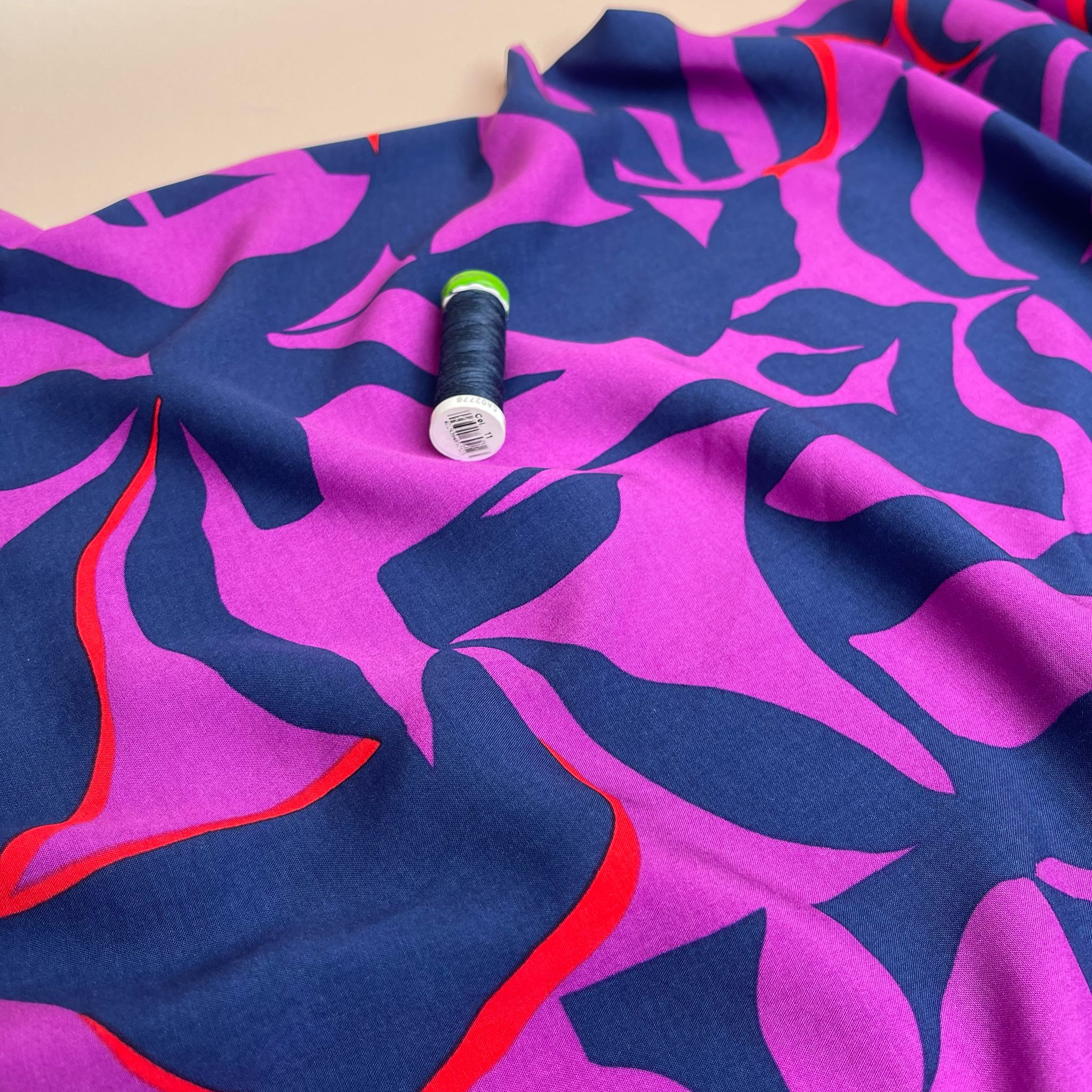 Magenta Abstract Foliage LENZING™ ECOVERO™ Viscose Fabric