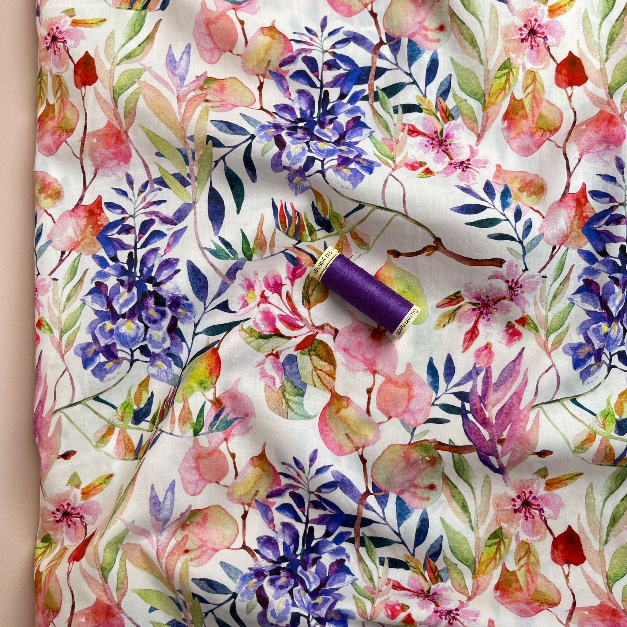 Watercolour Wisteria Cotton Lawn Fabric