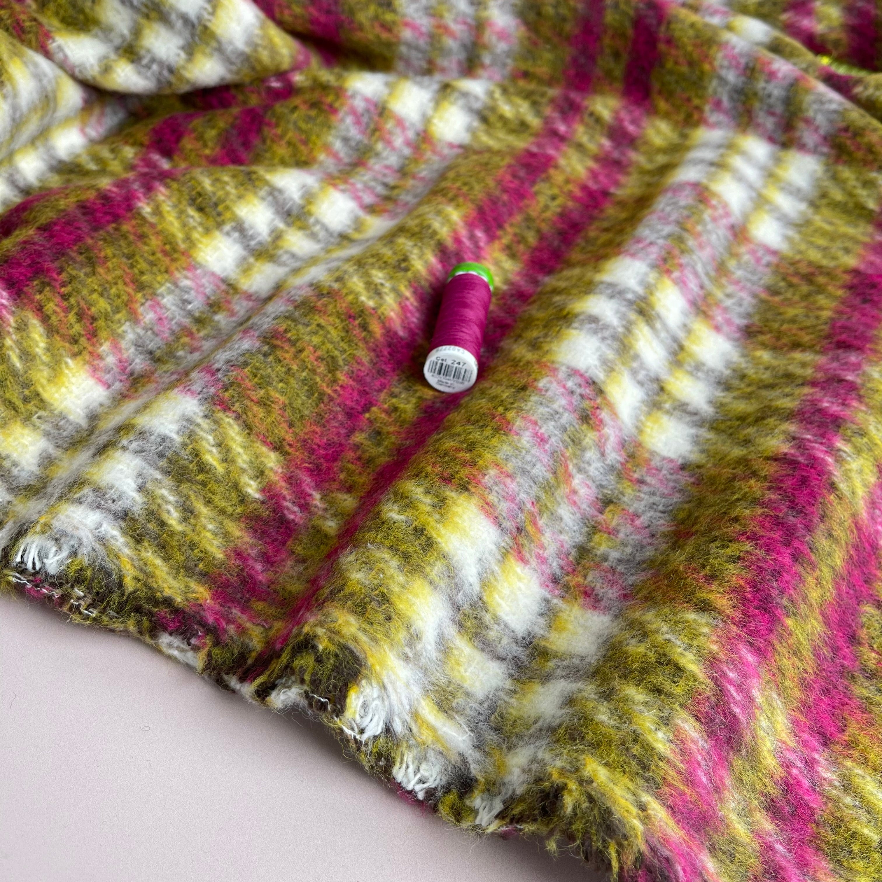 Kirstie in Green and Pink Checked Wool & Cotton Blend Coat Fabric