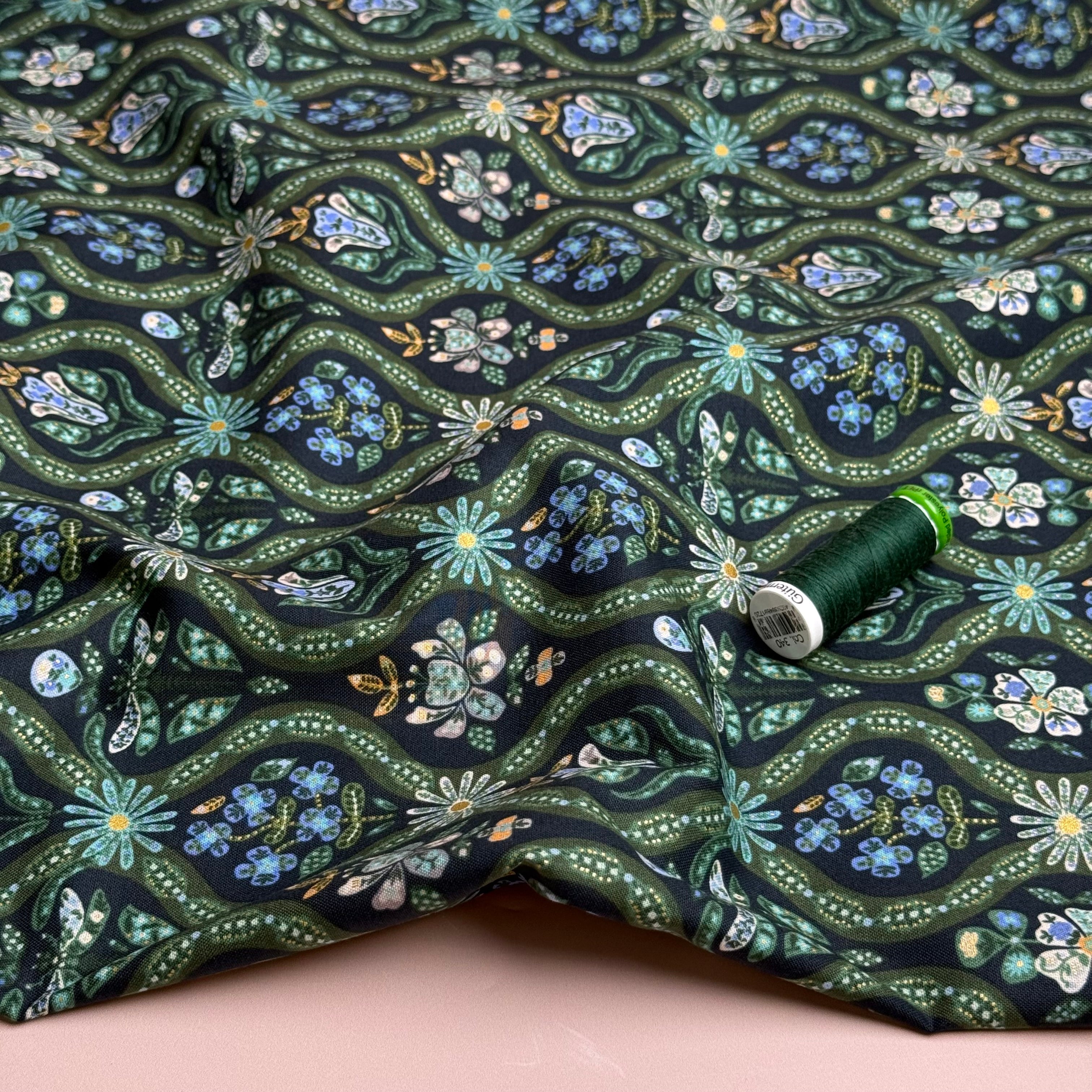Rifle Paper Co - Posie in Peacock Metallic Cotton Fabric from English Rose