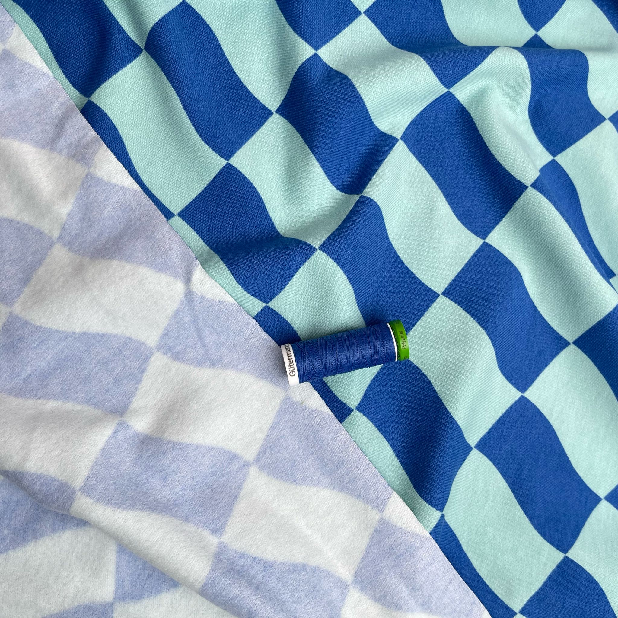 Blue Flag Checks Peach Soft Cotton Sweat-shirting Fabric