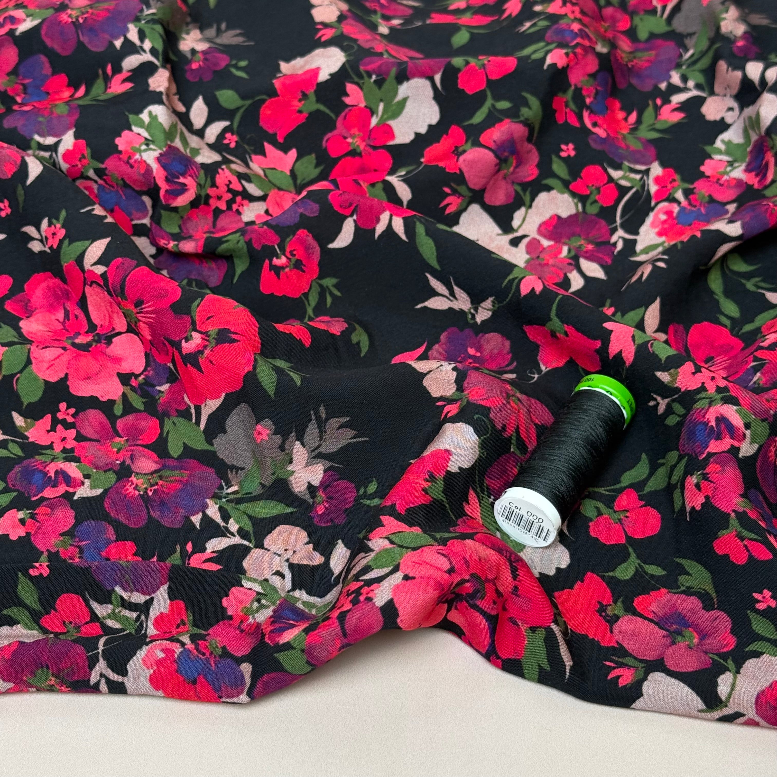 Rosehip Garden Black LENZING™ ECOVERO™ Viscose Fabric