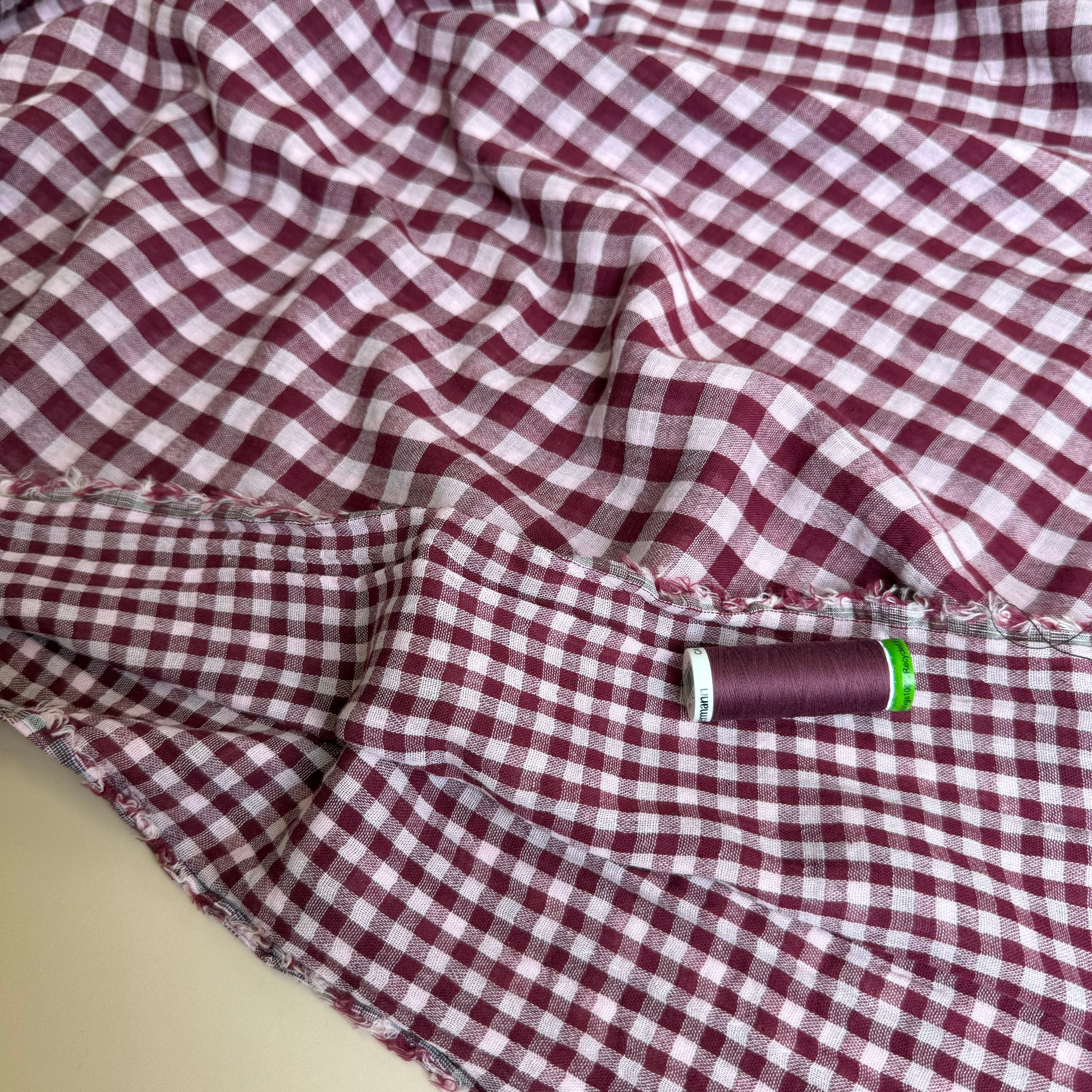 Reversible Burgundy Gingham Cotton Double Gauze