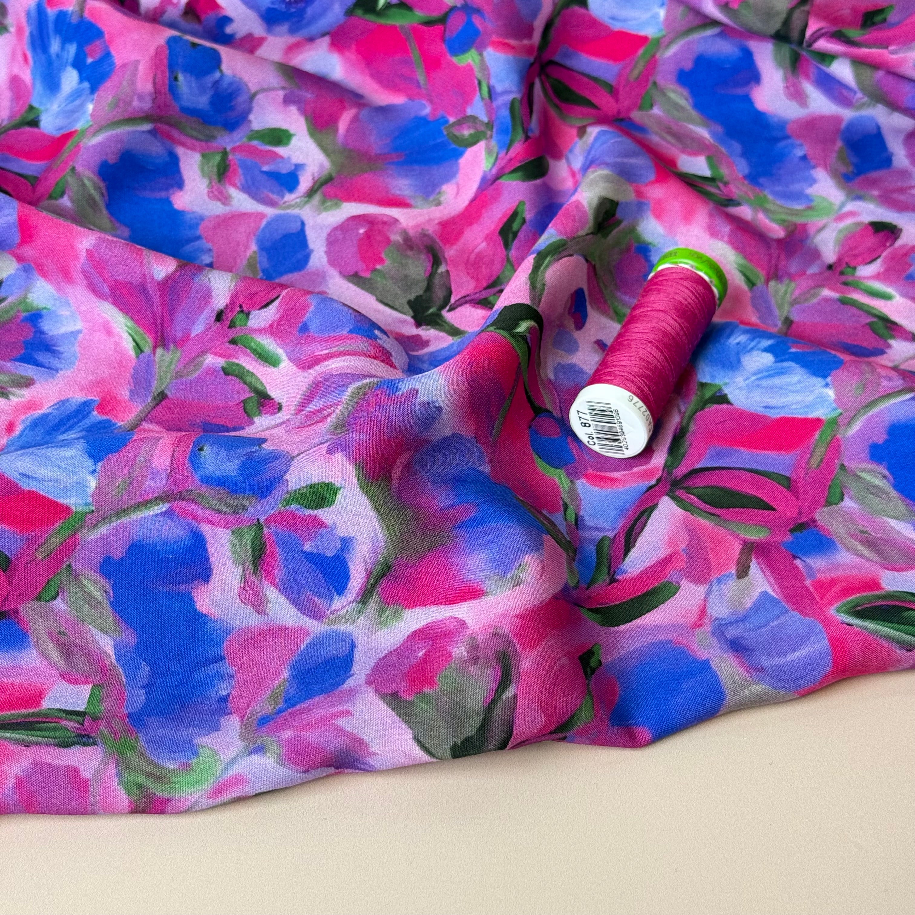 Painted Buds Magenta LENZING™ ECOVERO™ Viscose Fabric