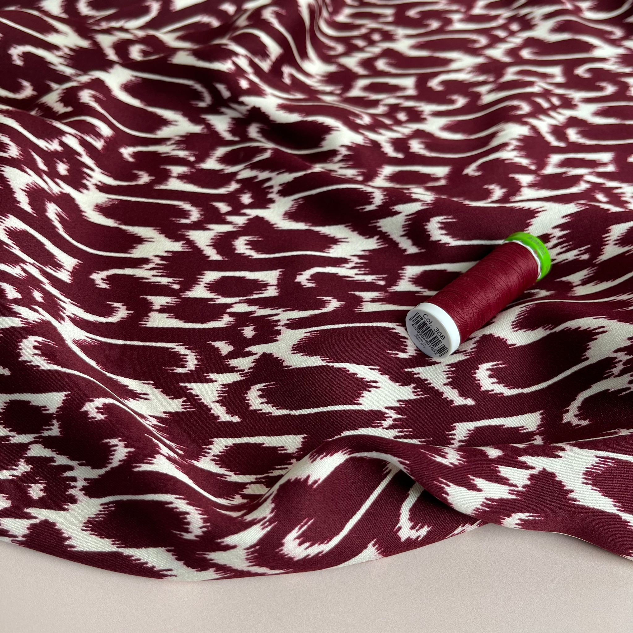 Abstract Burgundy Viscose Twill Sateen Fabric