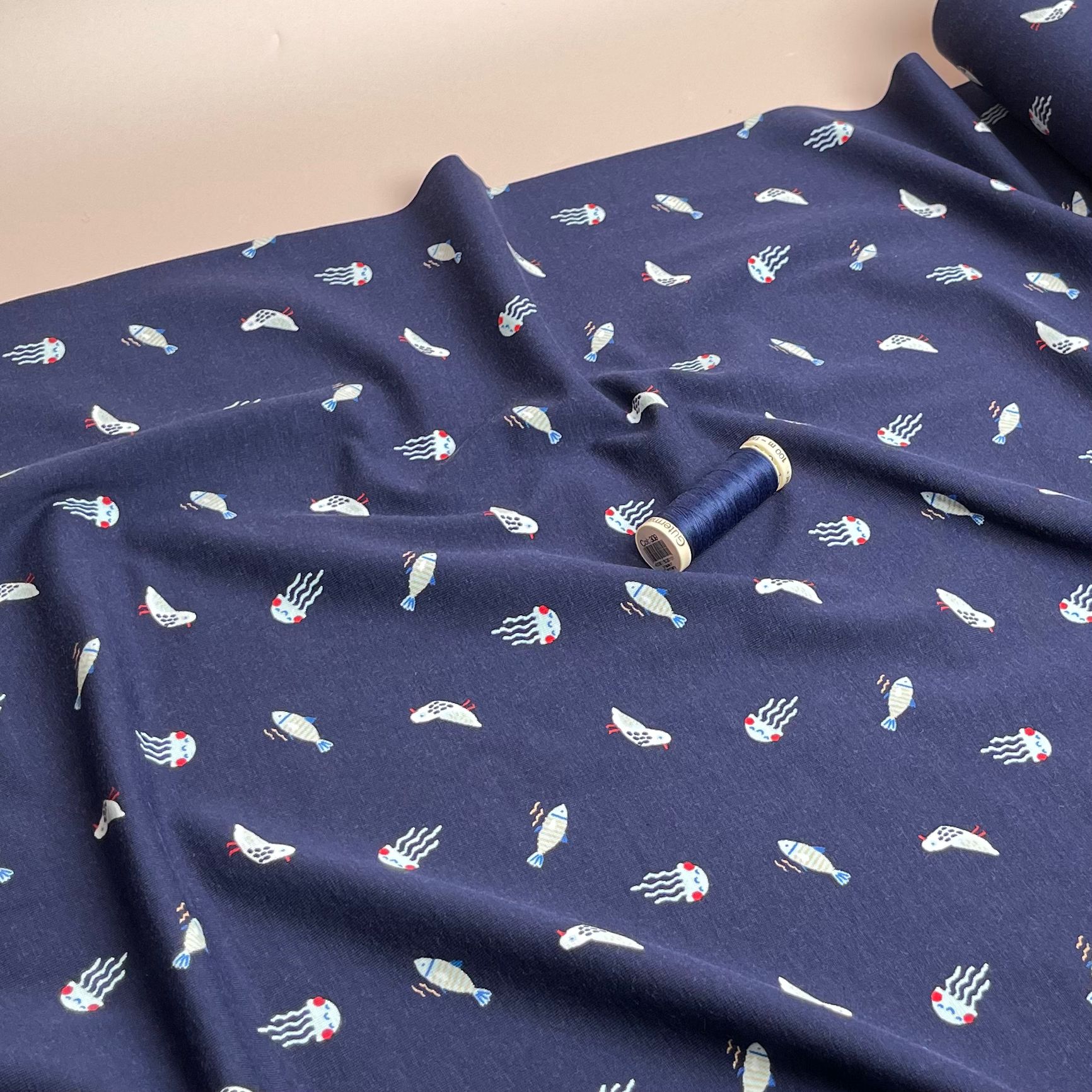 Under The Sea Navy Cotton Jersey Fabric