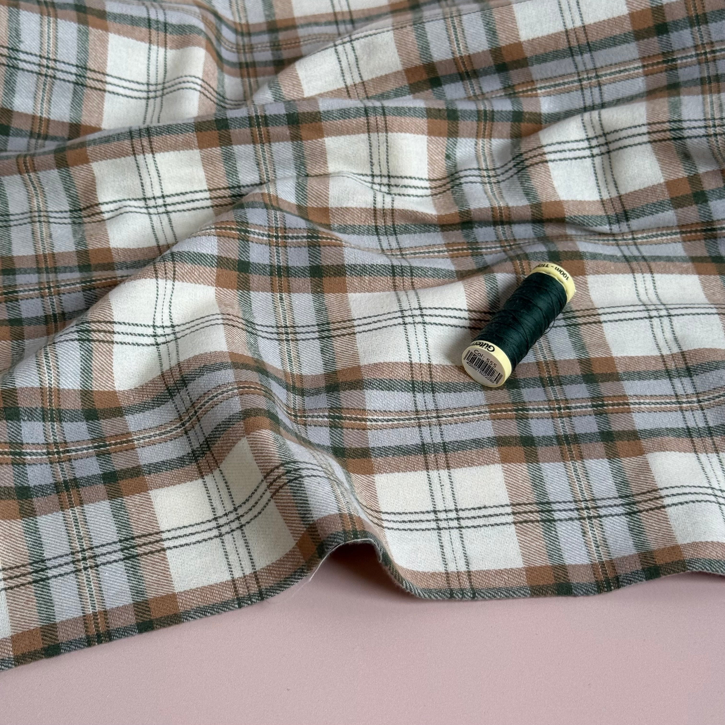 Plaid Olive on Oatmeal Brushed Cotton Flannel
