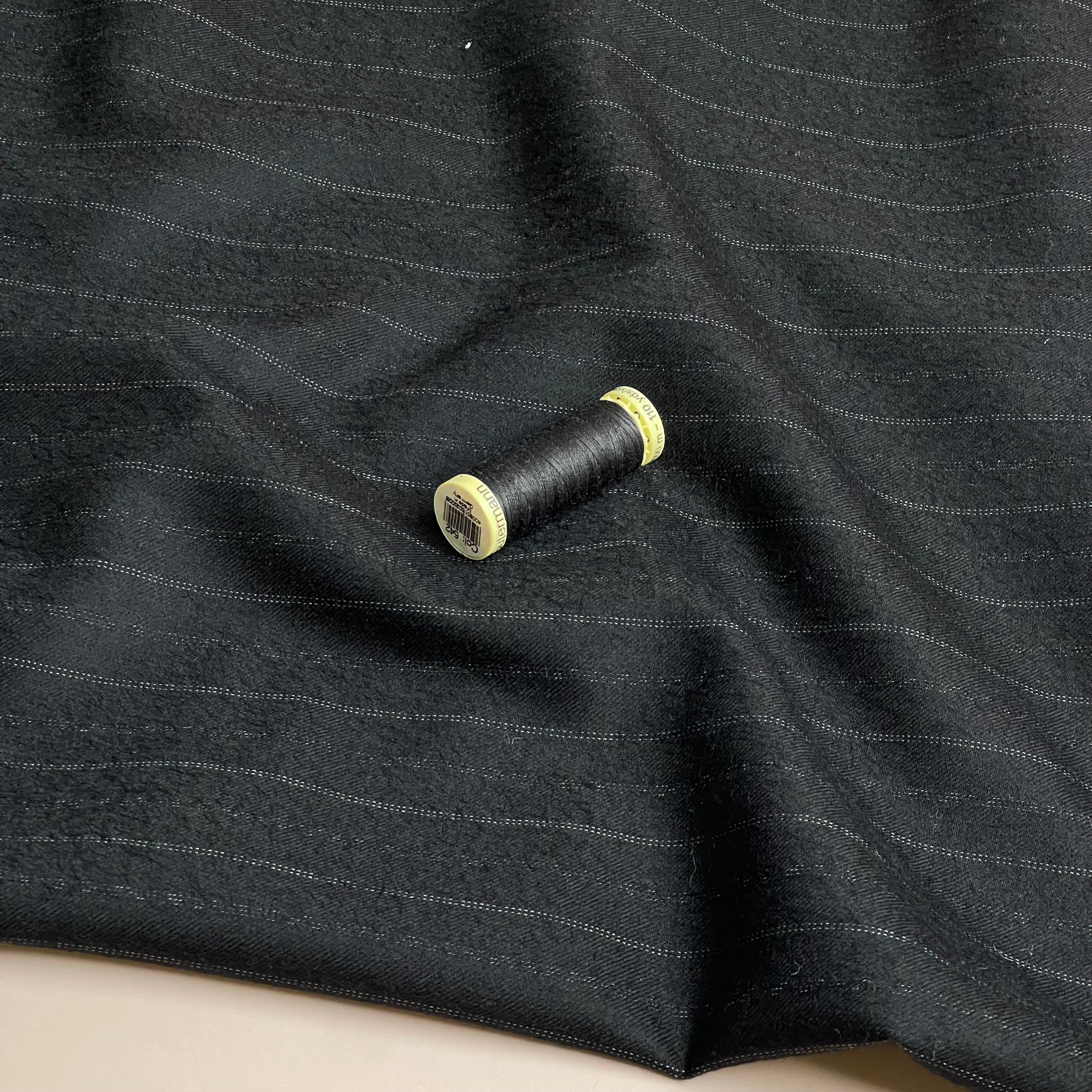 Deadstock Pinstripe Black Pure Wool Suiting Fabric