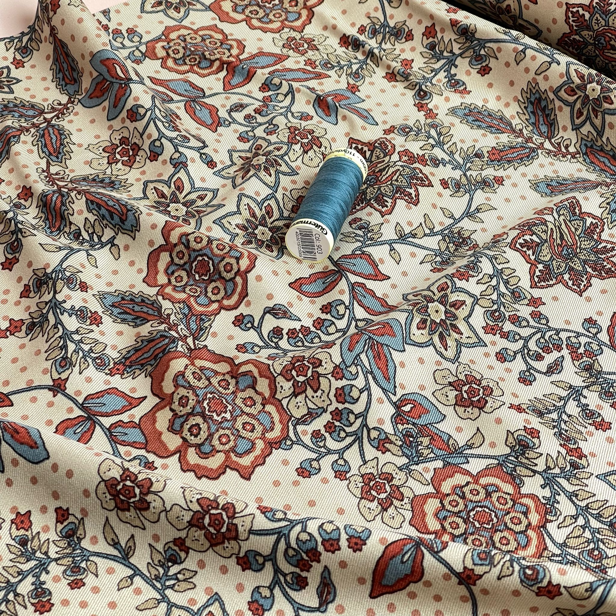 Autumn Sunset Paisley Flowers on Cream Viscose Twill Fabric