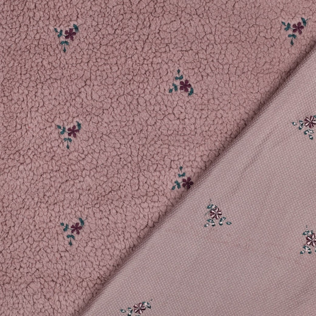Teddy Fabric with Embroidered Flowers in Mauve