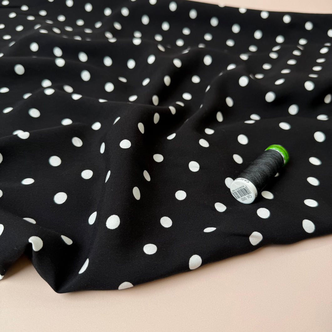 Classic Polka Dot Black Viscose Fabric