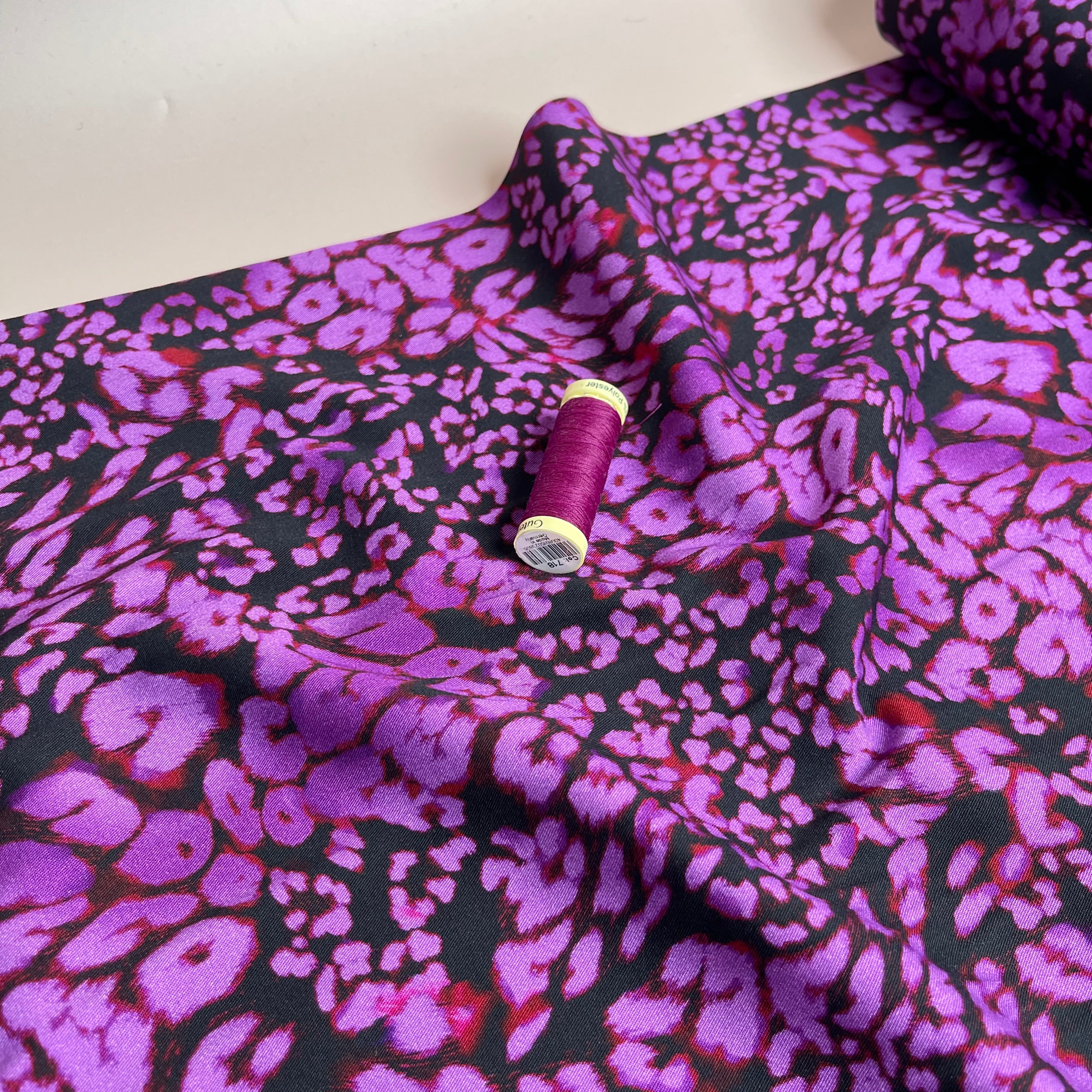 Rosella Purple Leopard Viscose Twill with Stretch