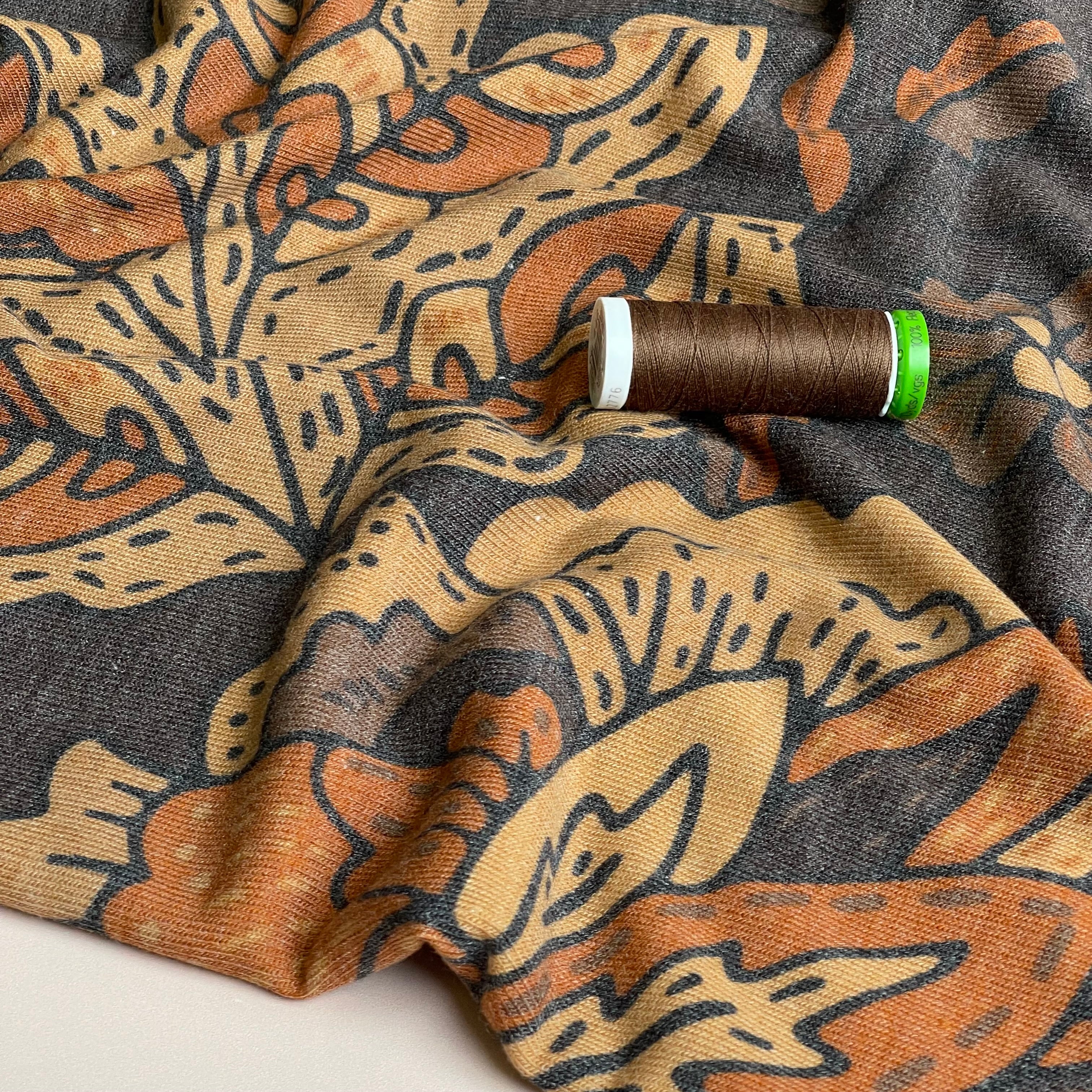 Autumn Flowers Brown Light Viscose Blend Knit