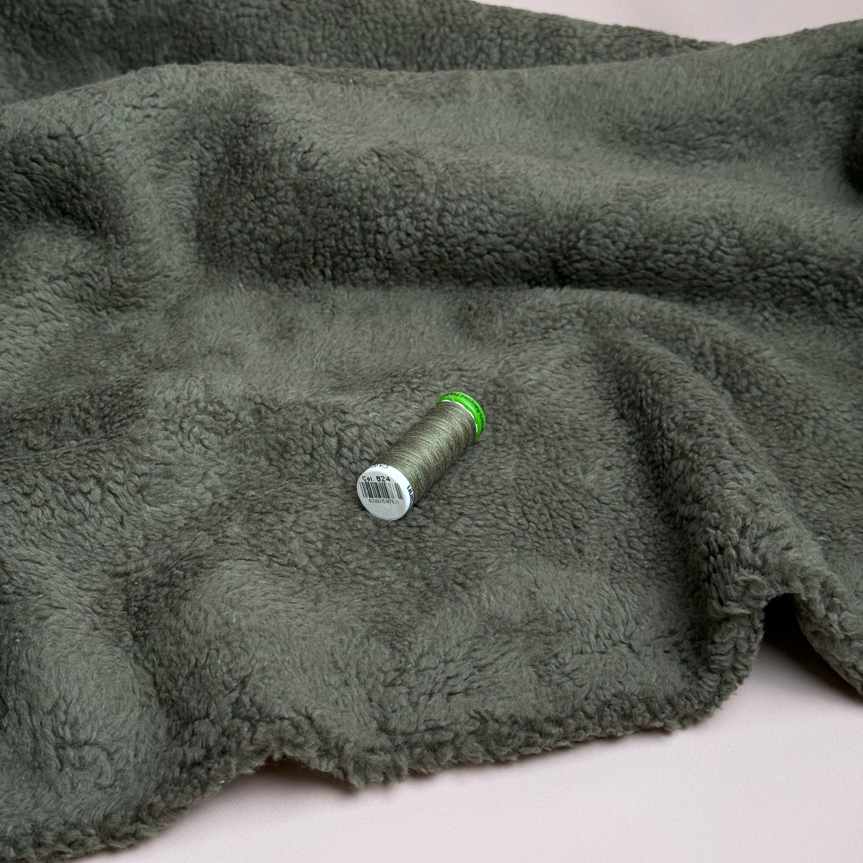 Cotton Teddy Fabric in Olive Green