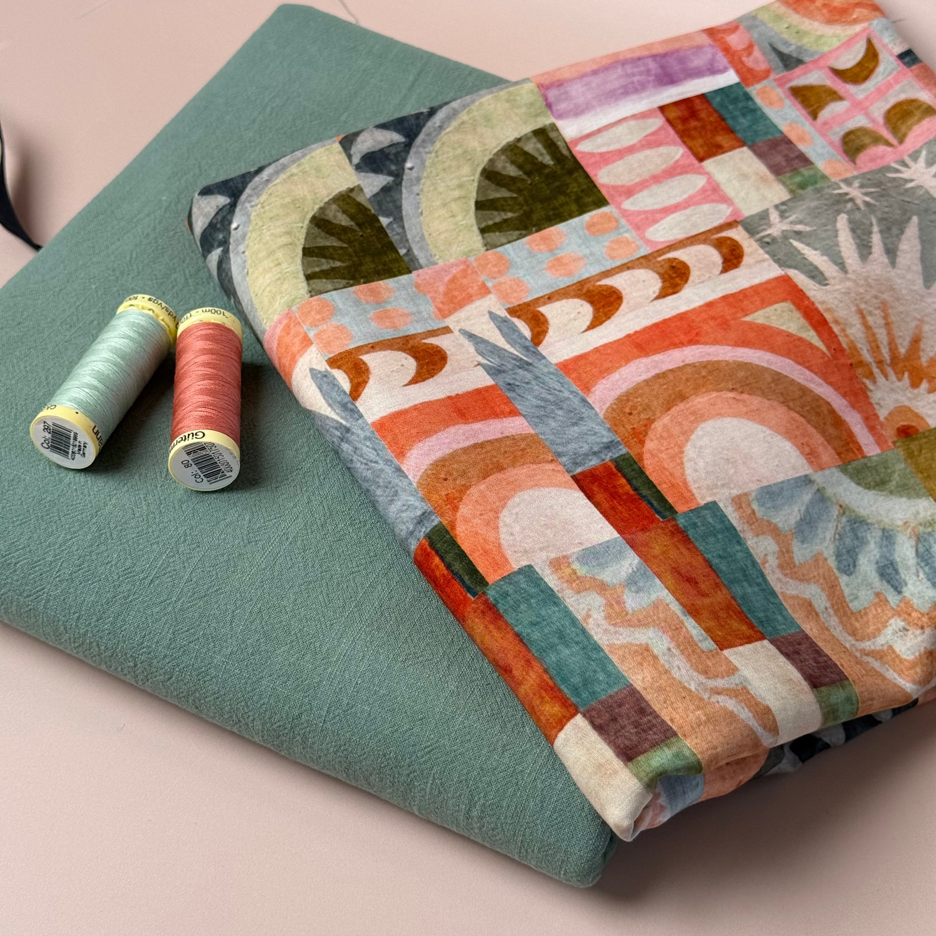 Make an Outfit Colour Bundle - Abstract Tiles Viscose with Sage Green Washed Cotton