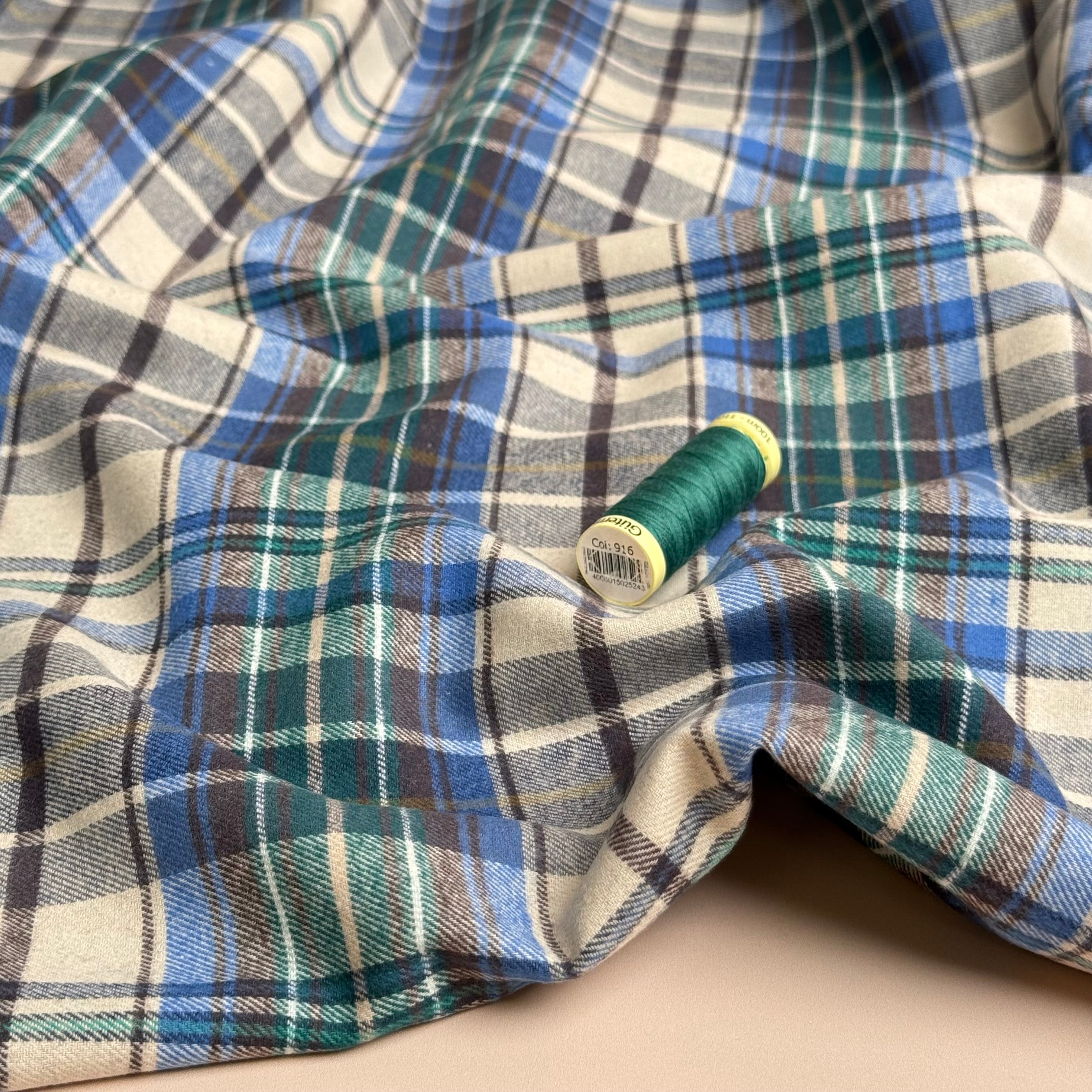 Tartan Blue & Green Brushed Cotton Flannel