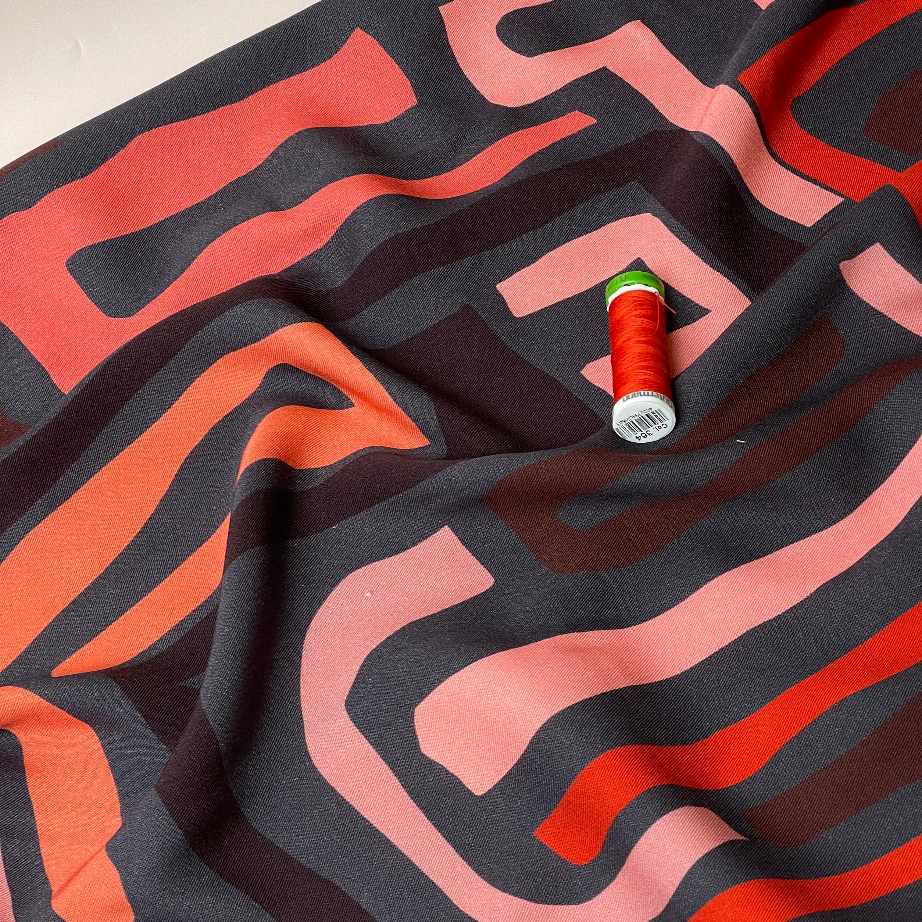 Light & Lush - Coral Pink Maze Viscose Twill Fabric