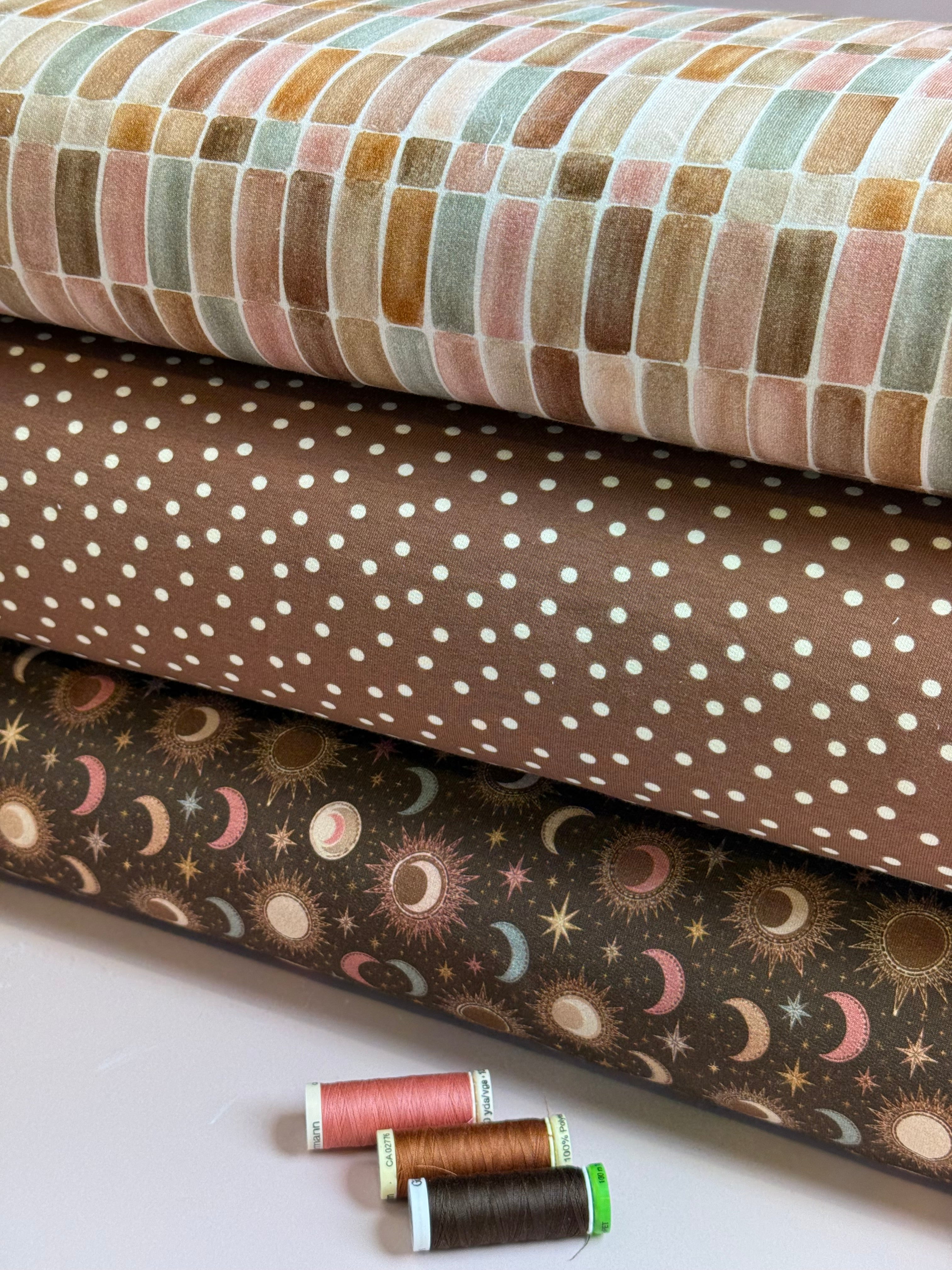 Polka Dots on Caramel Soft Cotton Sweat-shirting Fabric